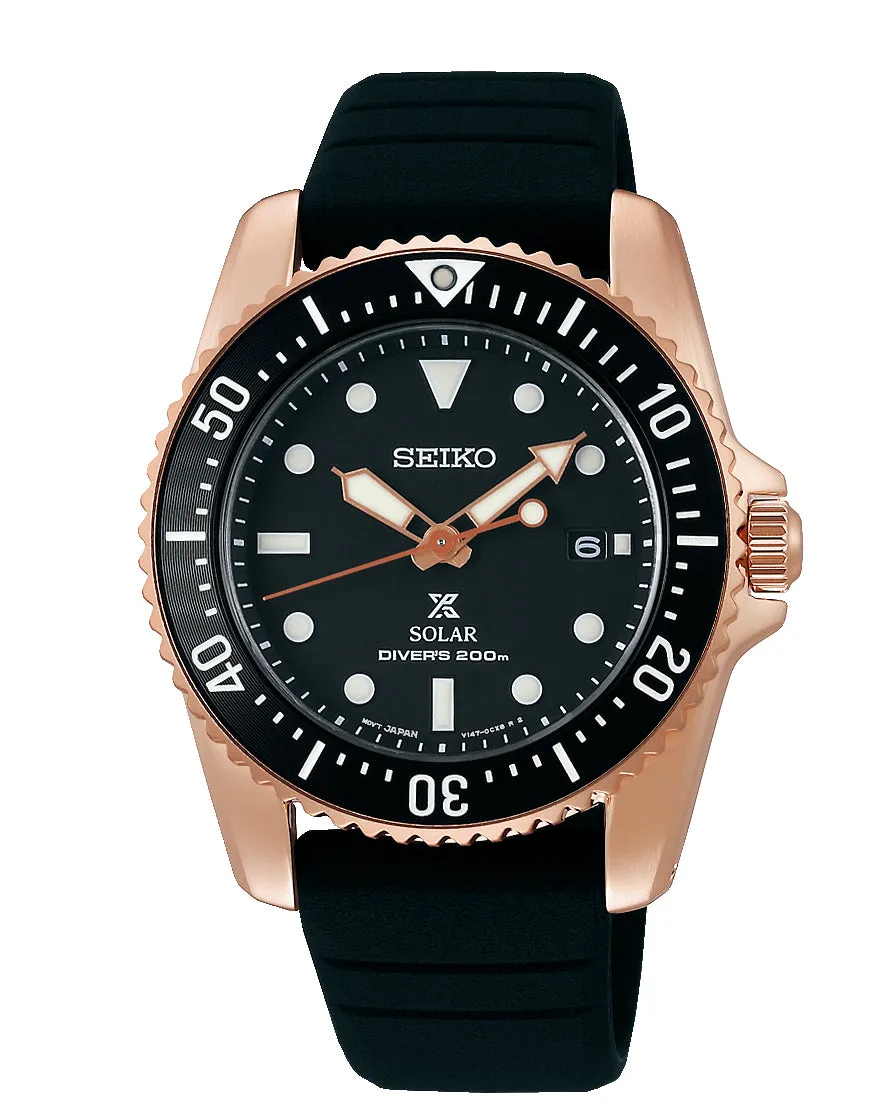 Seiko Prospex Solar Divers Black and Rose Gold Men's Watch SNE586P