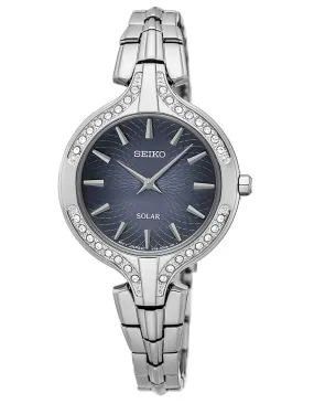 Seiko Solar Ladies Recraft 32 Crystal Dress Watch - Stainless - Black Dial