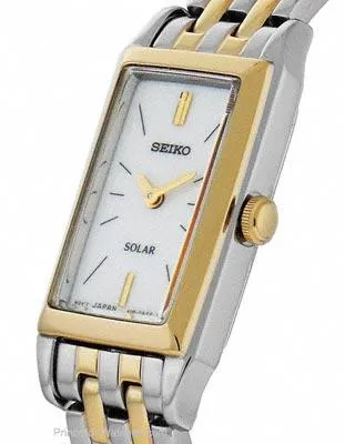 Seiko Solar Ladies Two-Tone Dress Watch - Rectangular Case - White Dial