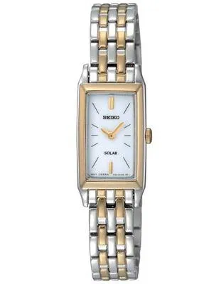 Seiko Solar Ladies Two-Tone Dress Watch - Rectangular Case - White Dial