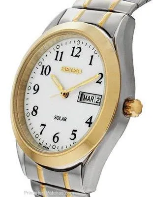 Seiko Solar Mens Watch - White Dial - Two-Tone - Expansion Band - Day-Date