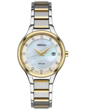 Seiko Womens Solar Diamond Dress Watch - Two-Tone - Mother of Pearl - Date