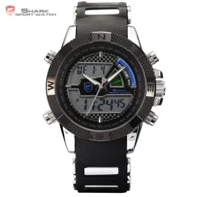 SHARK Sport Watch Relogio LCD Auto Date Alarm Silicone Strap Chronograph Dual Time Men Quartz Outdoor Digital Wristwatch