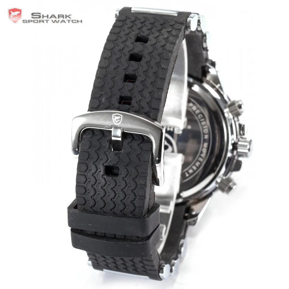 SHARK Sport Watch Relogio LCD Auto Date Alarm Silicone Strap Chronograph Dual Time Men Quartz Outdoor Digital Wristwatch