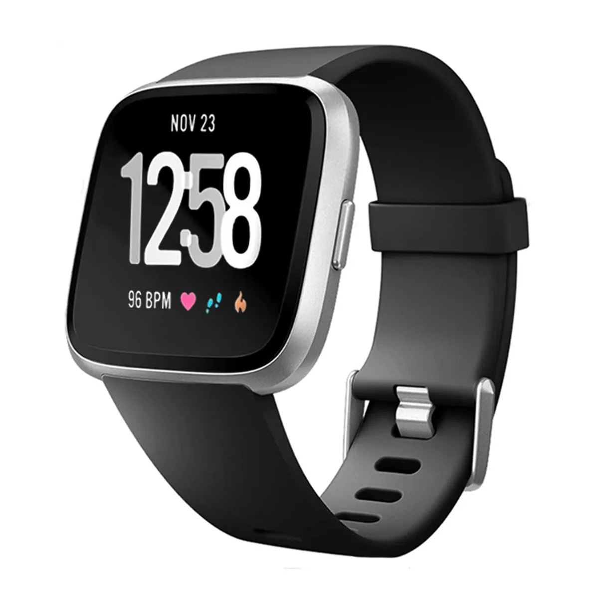 Silicone Strap For Fitbit Versa/Fitbit Versa 2/Fitbit Versa Lite Edition (Black-Plain)