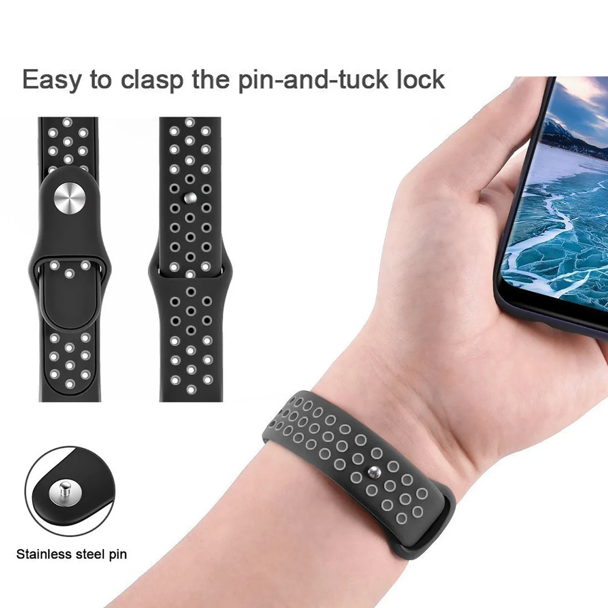 Silicone Strap For Fitbit Versa/Fitbit Versa 2/Fitbit Versa Lite Edition ( Dotted - Black & Grey)