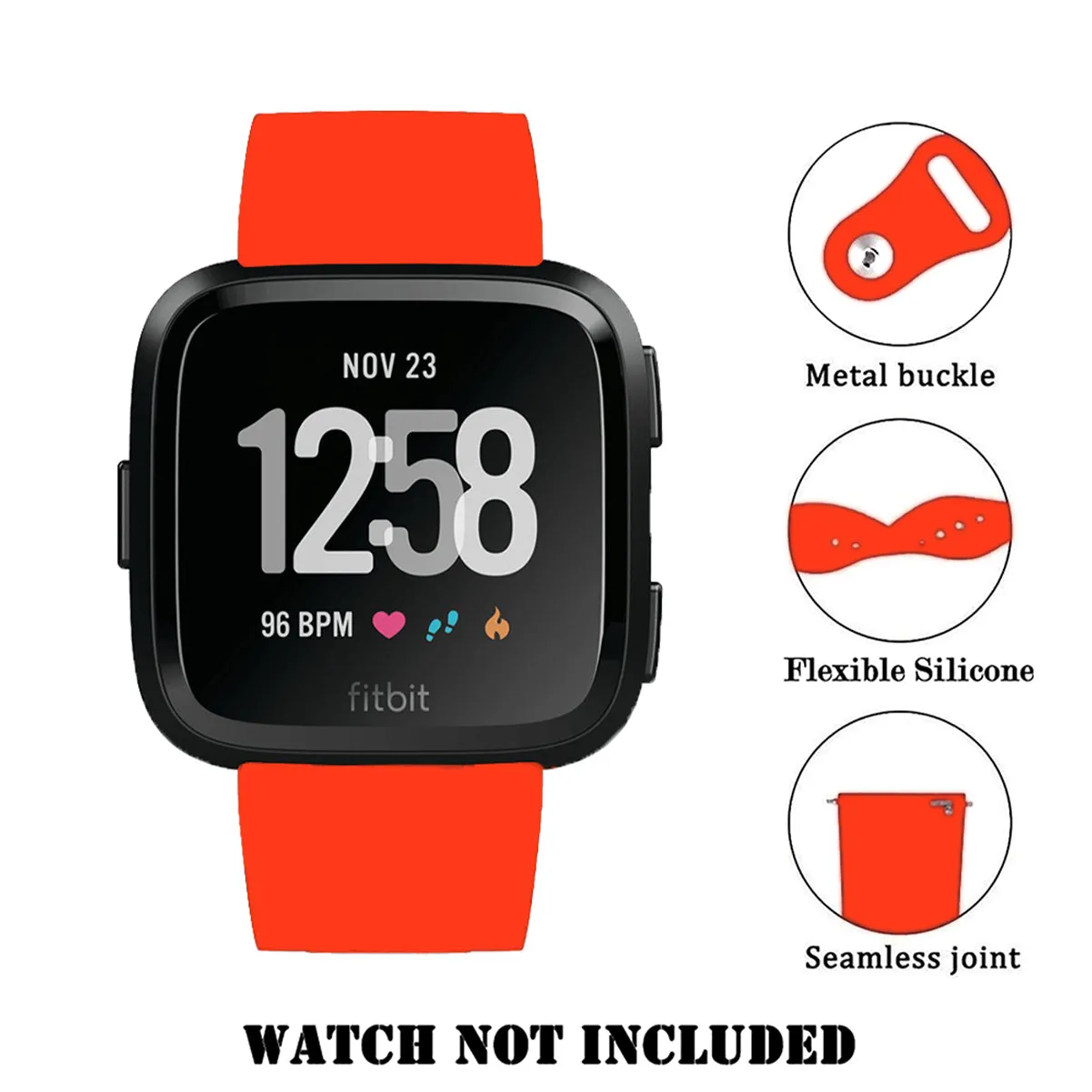 Silicone Strap For Fitbit Versa/Fitbit Versa 2/Fitbit Versa Lite Edition (Spicy Orange-Plain)