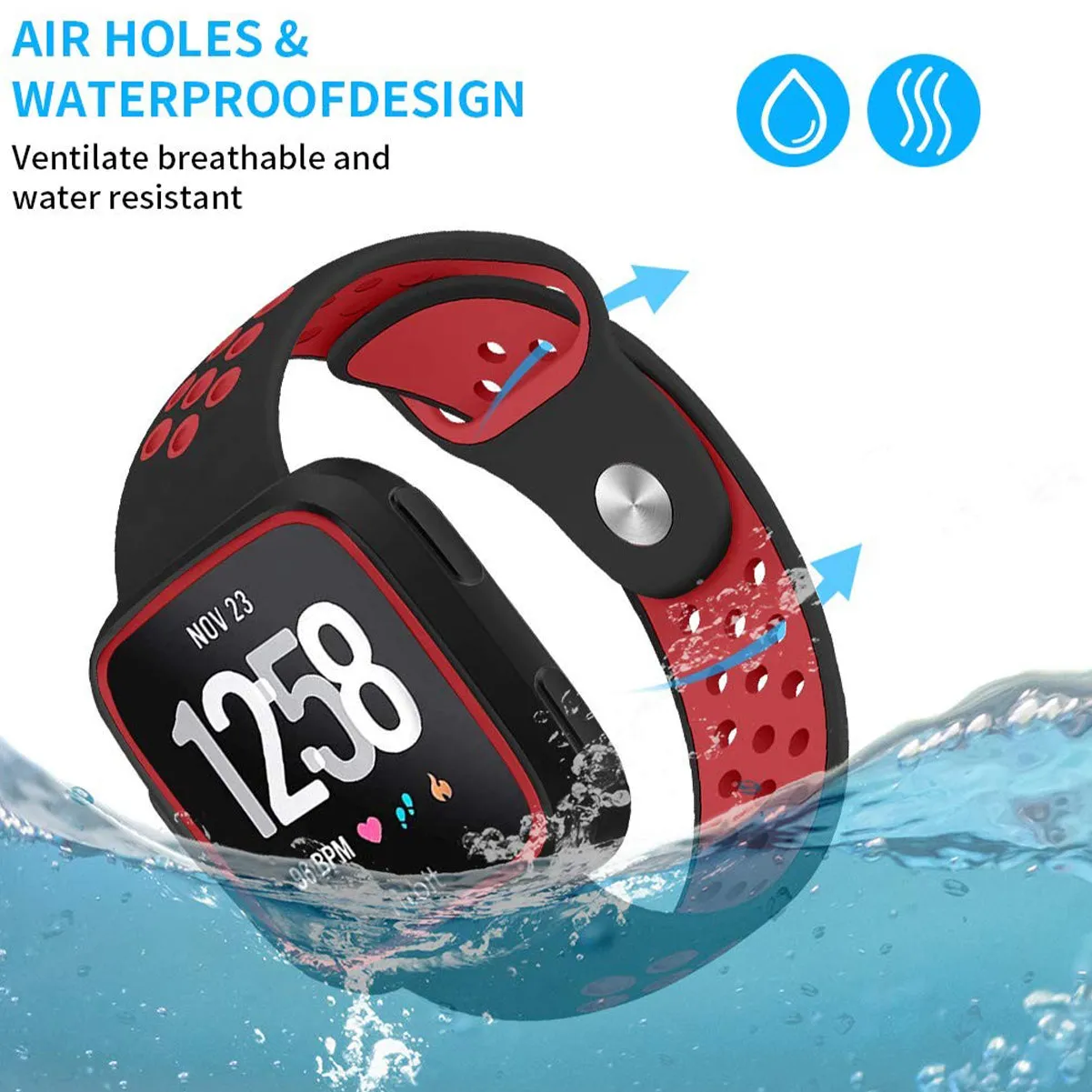 Silicone Strap For Fitbit Versa/Versa 2/Versa Lite Edition (Dotted-Black & Red)