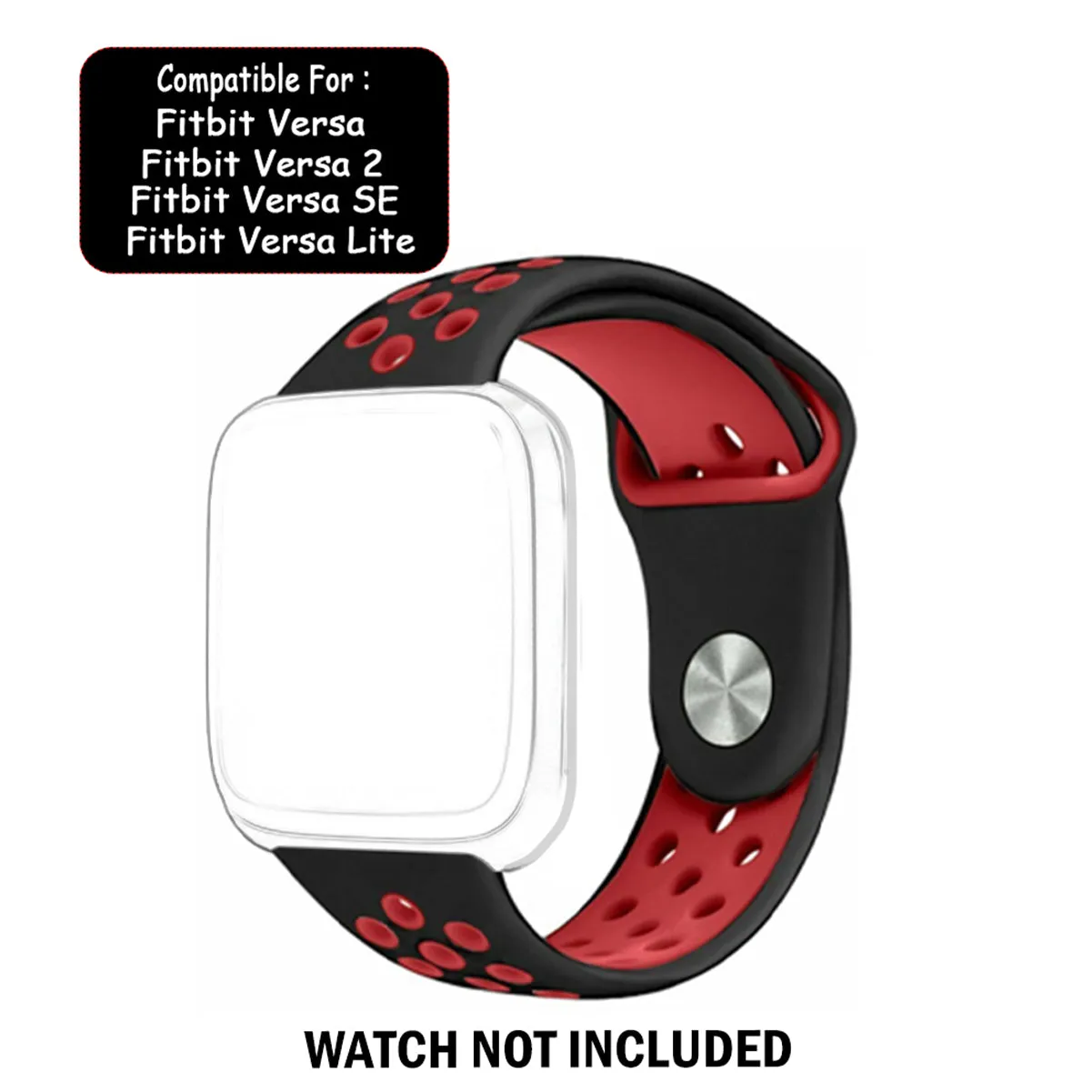 Silicone Strap For Fitbit Versa/Versa 2/Versa Lite Edition (Dotted-Black & Red)