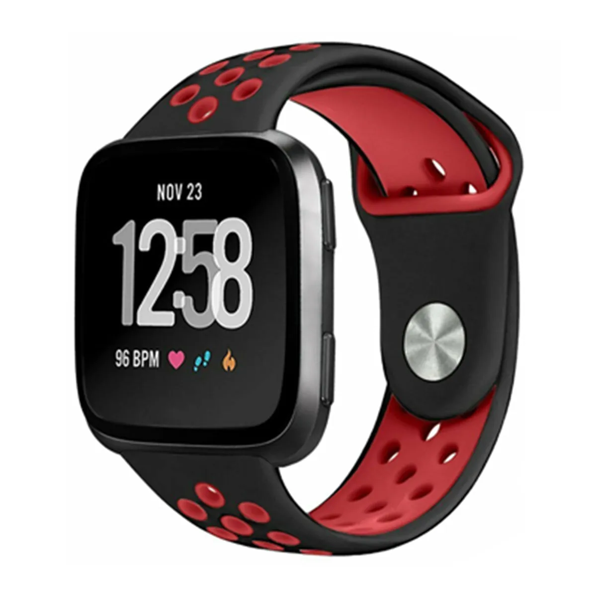 Silicone Strap For Fitbit Versa/Versa 2/Versa Lite Edition (Dotted-Black & Red)