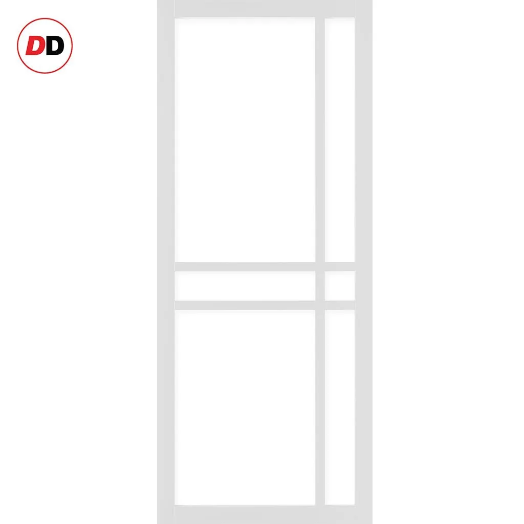 Single Sliding Door & Premium Wall Track - Eco-Urban® Glasgow 6 Pane Door DD6314SG - Frosted Glass - 6 Colour Options