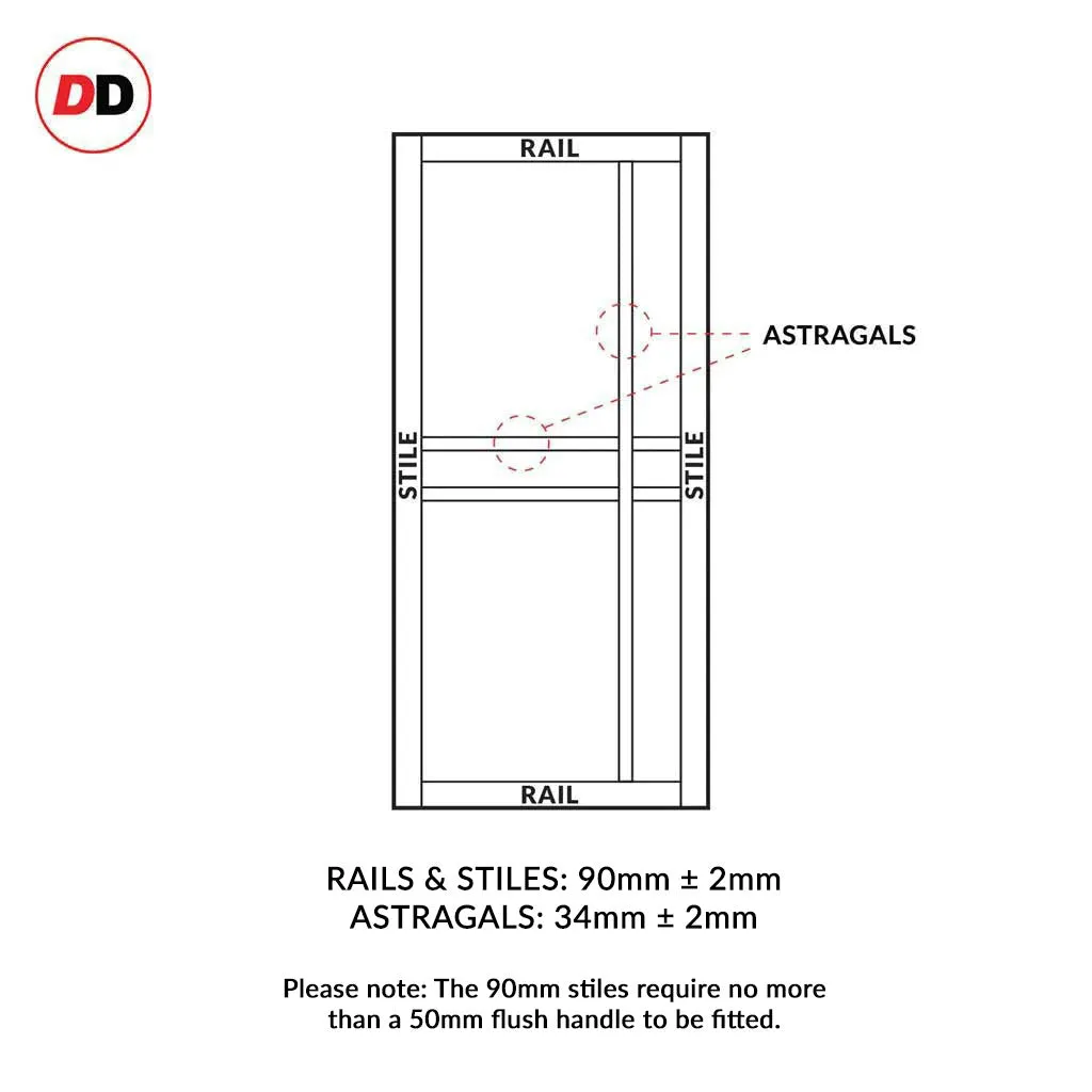 Single Sliding Door & Premium Wall Track - Eco-Urban® Glasgow 6 Pane Door DD6314SG - Frosted Glass - 6 Colour Options