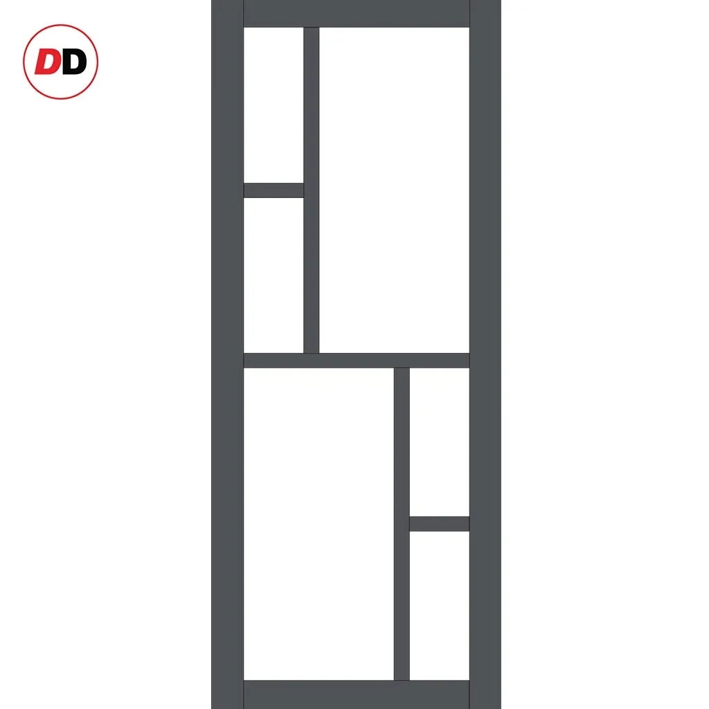 Sirius Tubular Stainless Steel Track & Solid Wood Door - Eco-Urban® Cairo 6 Pane Door DD6419G Clear Glass - 6 Colour Options