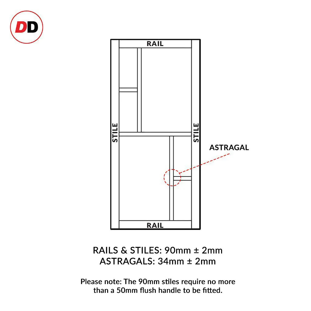 Sirius Tubular Stainless Steel Track & Solid Wood Door - Eco-Urban® Cairo 6 Pane Door DD6419G Clear Glass - 6 Colour Options