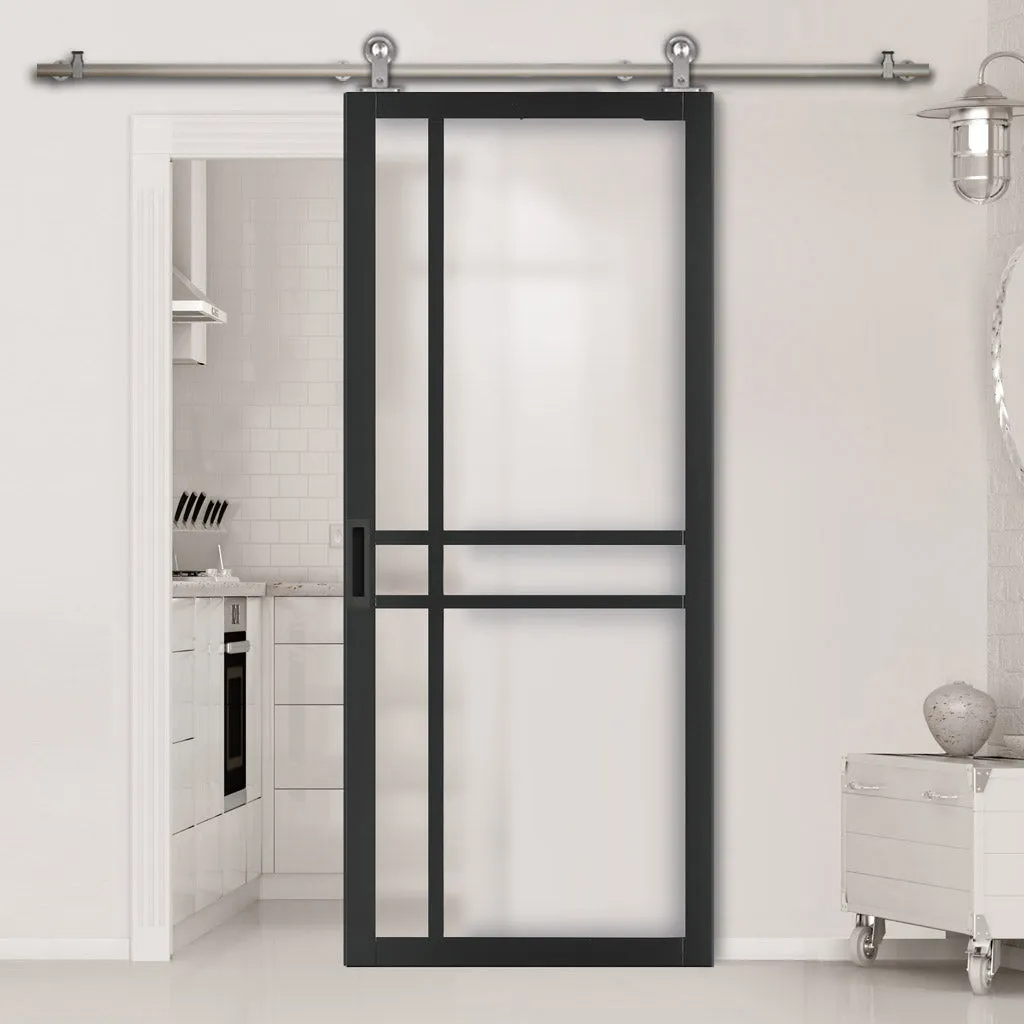 Sirius Tubular Stainless Steel Track & Solid Wood Door - Eco-Urban® Glasgow 6 Pane Door DD6314SG - Frosted Glass - 6 Colour Options