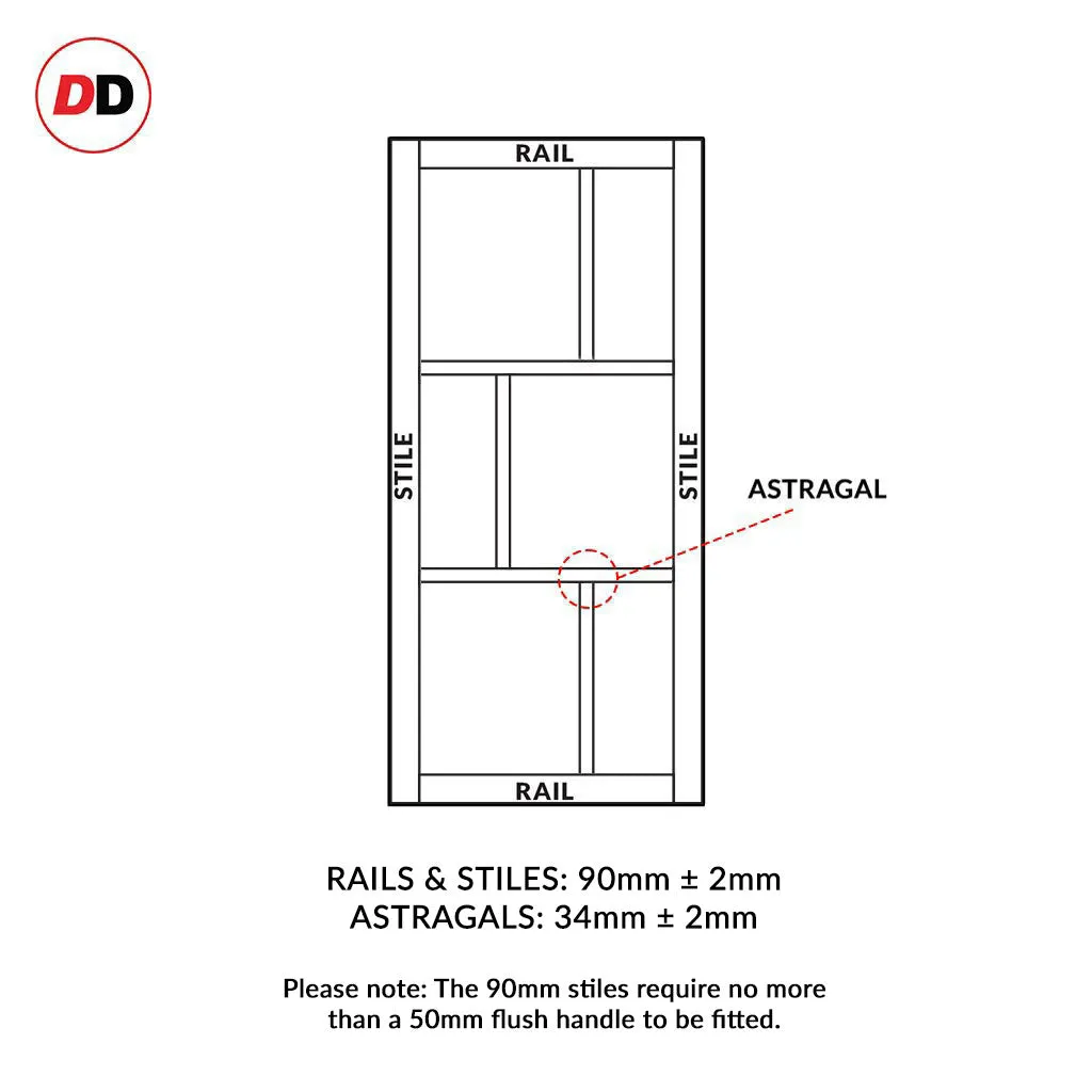 Sirius Tubular Stainless Steel Track & Solid Wood Door - Eco-Urban® Milan 6 Pane Door DD6422G Clear Glass - 6 Colour Options