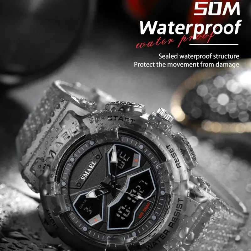 SMAEL Brand Men Watches Digital Watch LED Sport Watches Men's Wristwatches 8073 Waterproof  Dual  Time  Watches  LED Clock Male