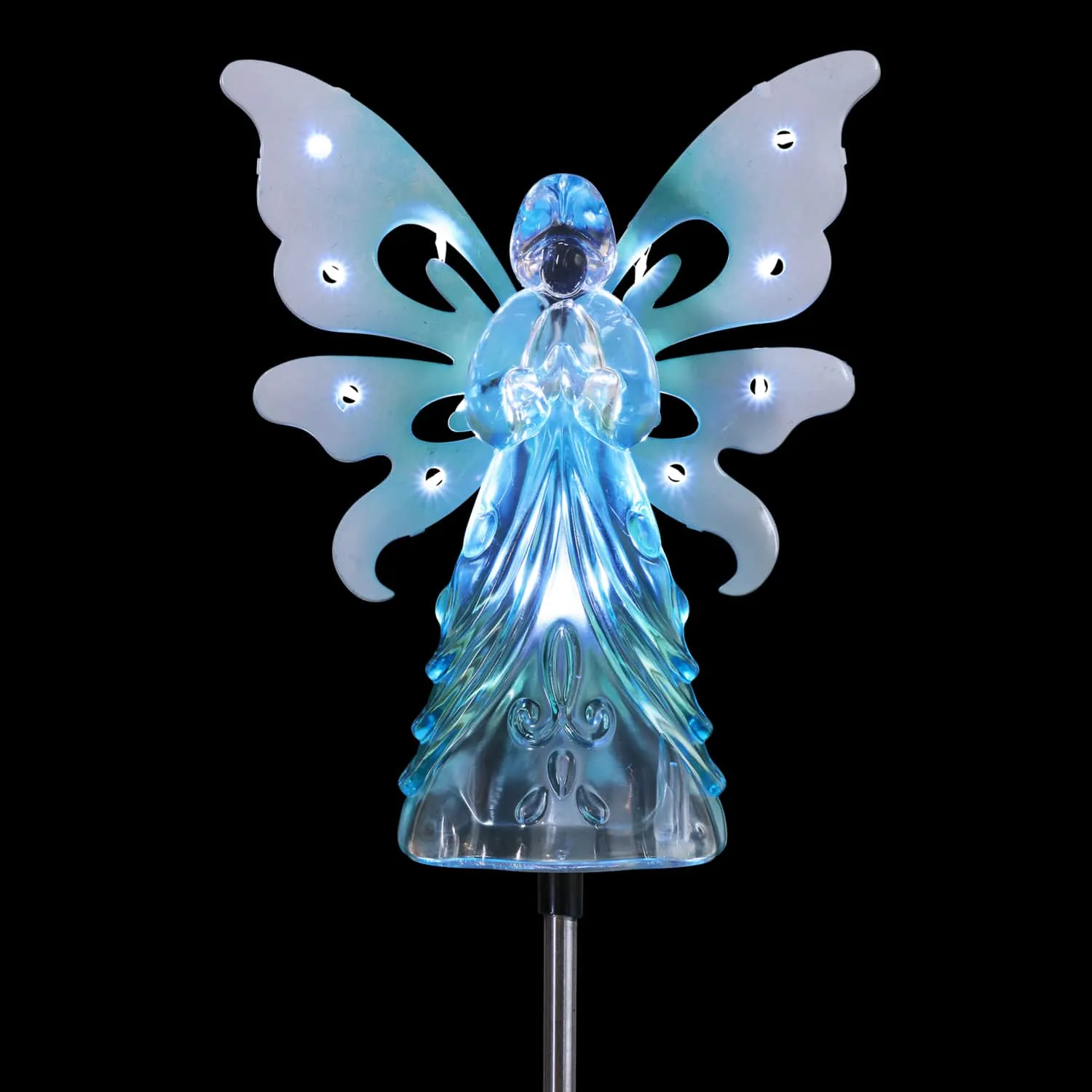 Solar Blue Acrylic Angel Stake with 13 LEDs, 6 Inch Body Size