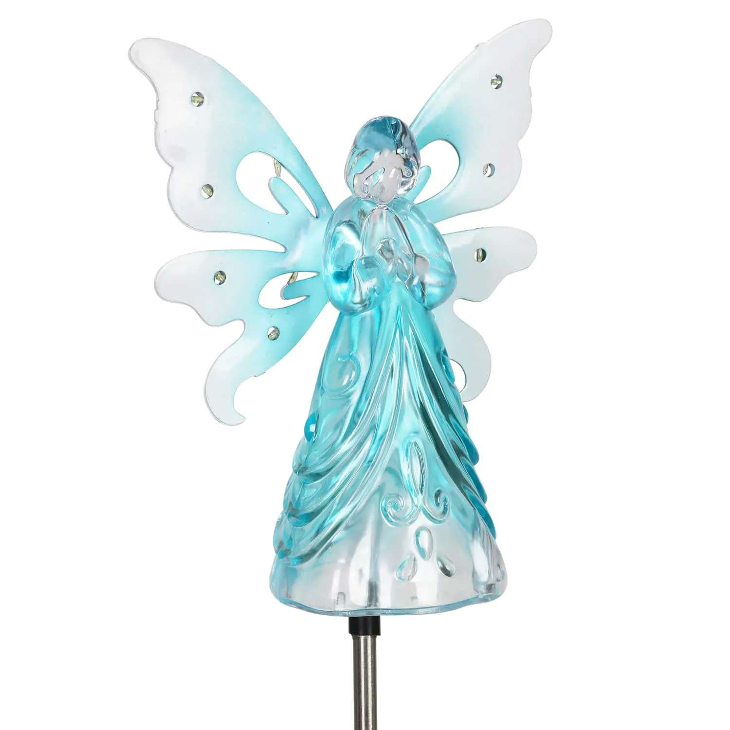 Solar Blue Acrylic Angel Stake with 13 LEDs, 6 Inch Body Size