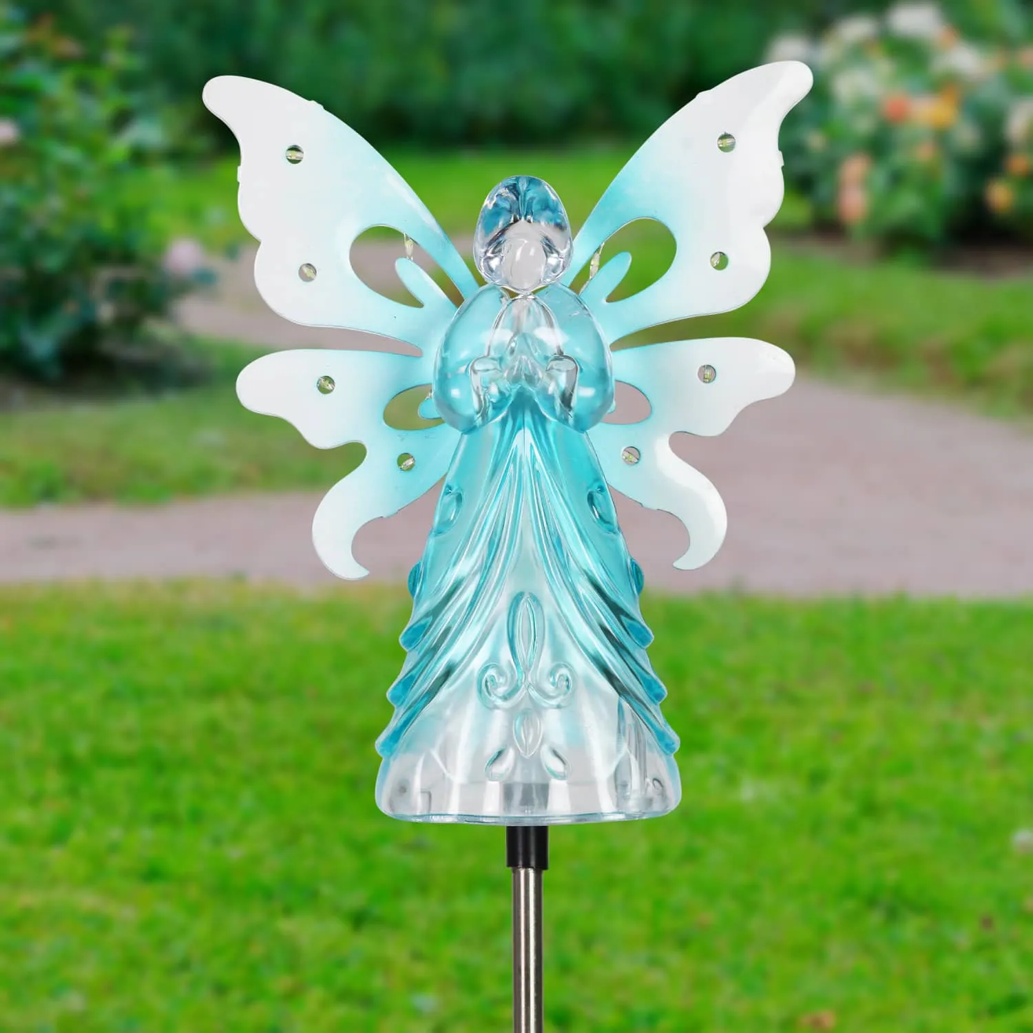 Solar Blue Acrylic Angel Stake with 13 LEDs, 6 Inch Body Size