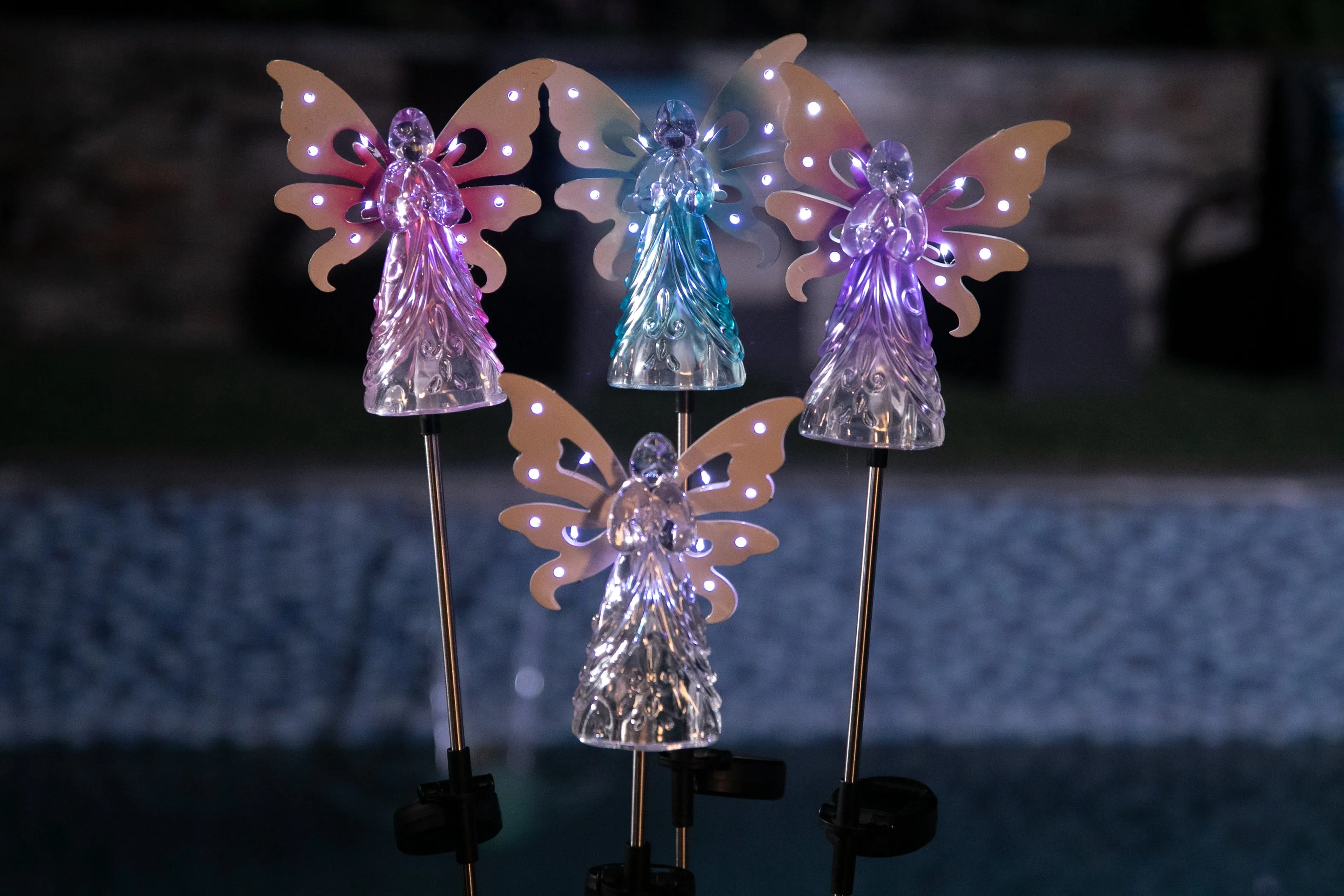 Solar Blue Acrylic Angel Stake with 13 LEDs, 6 Inch Body Size