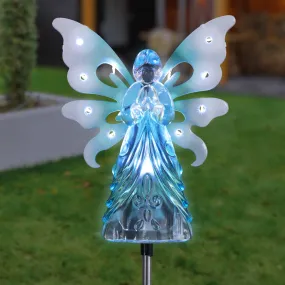 Solar Blue Acrylic Angel Stake with 13 LEDs, 6 Inch Body Size