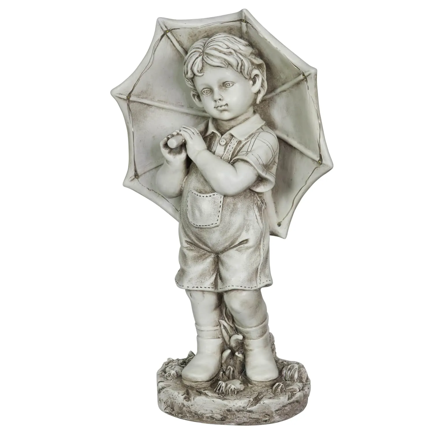 Solar Boy with Umbrella Statue in Natural Resin Finish, 19 Inch