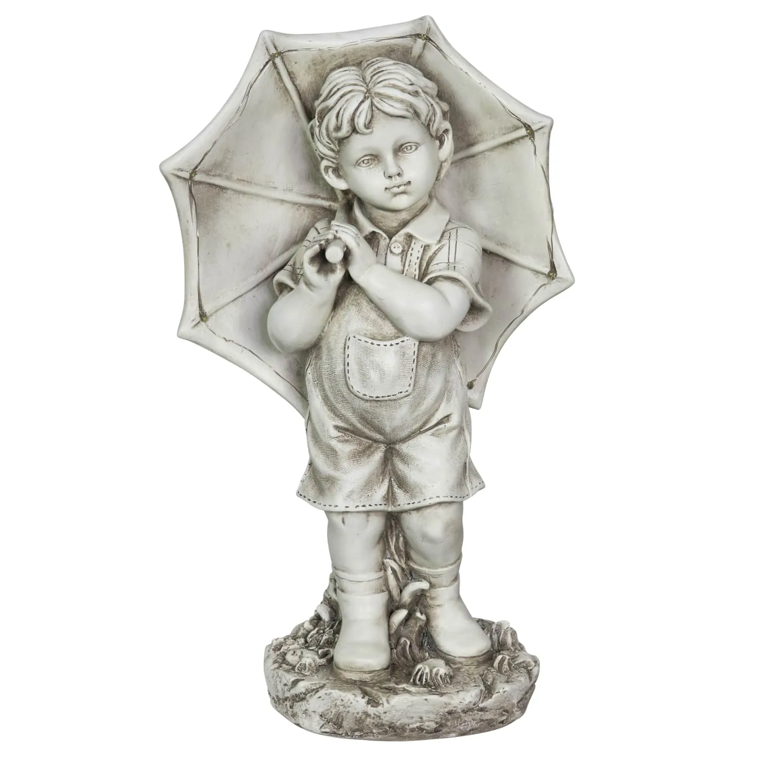 Solar Boy with Umbrella Statue in Natural Resin Finish, 19 Inch