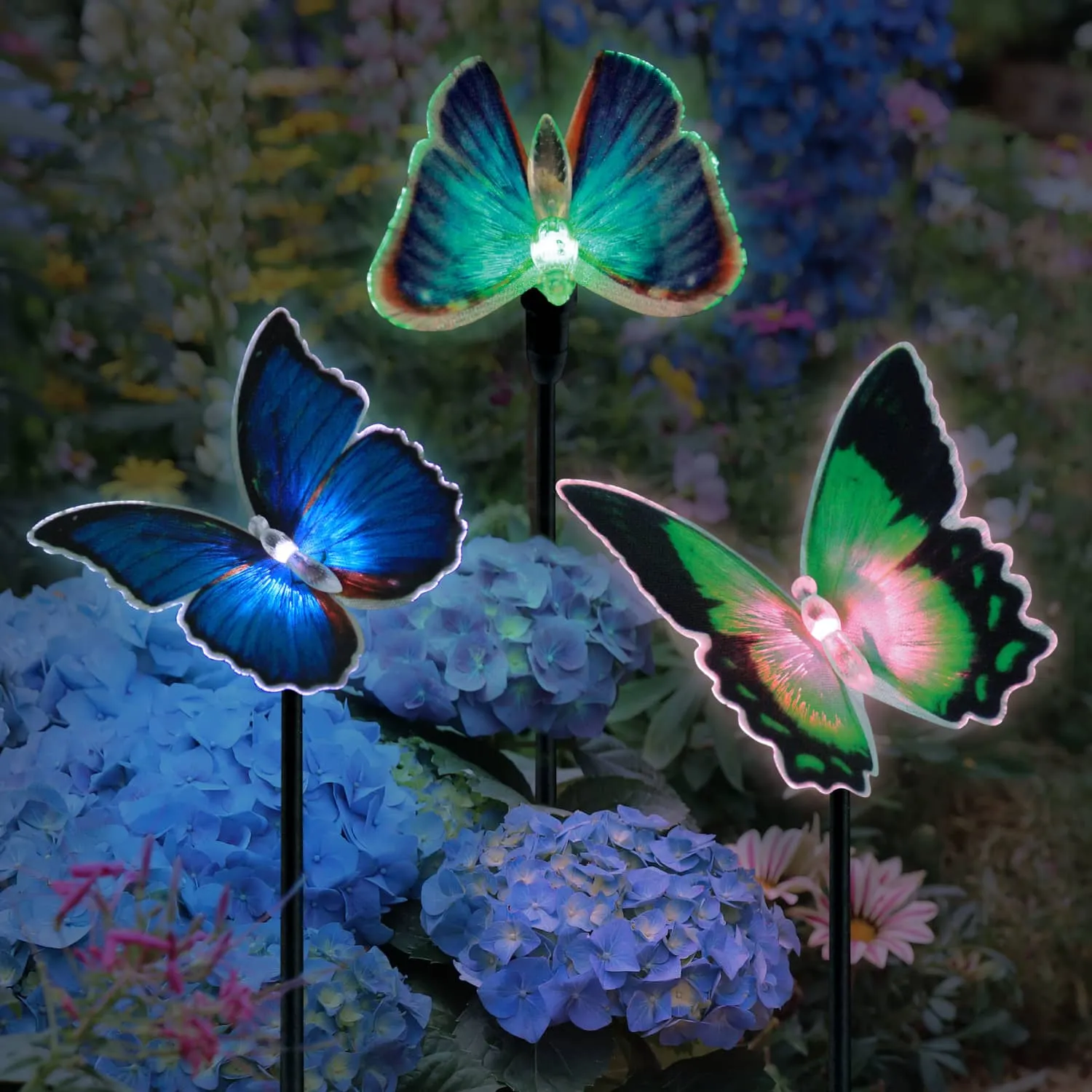 Solar Fiber Optic Butterfly Garden Stake Six Piece Set, 5 by 26 Inches