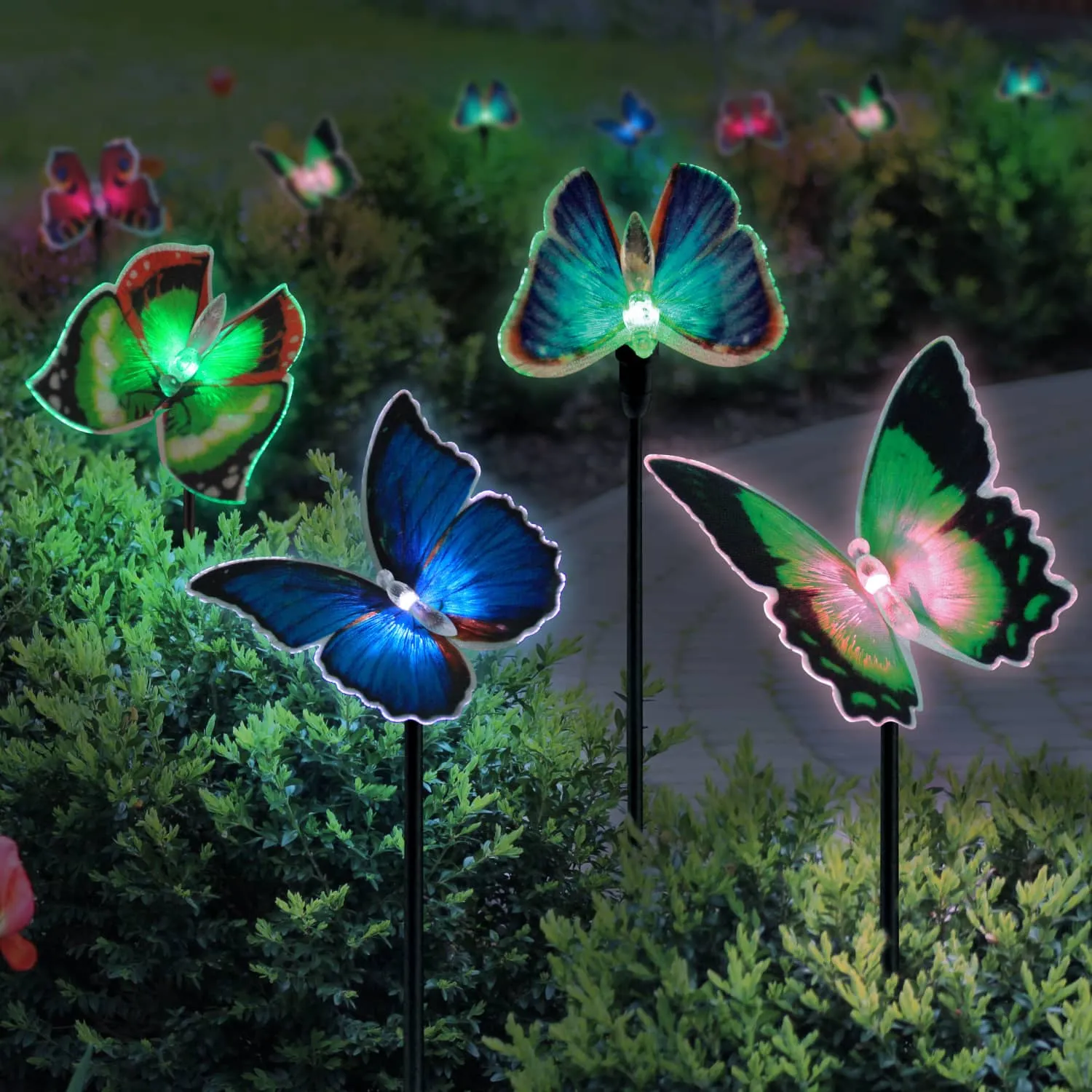 Solar Fiber Optic Butterfly Garden Stake Six Piece Set, 5 by 26 Inches