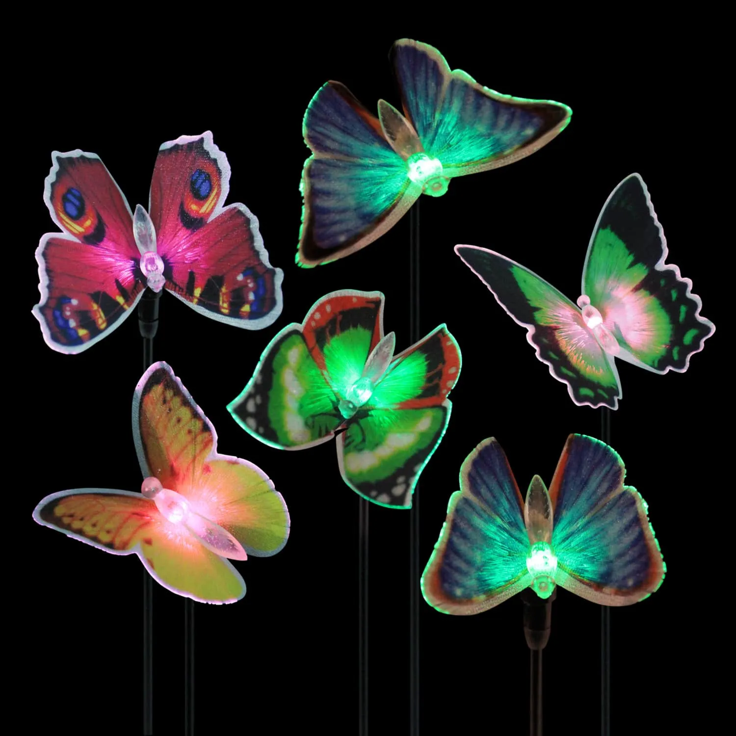 Solar Fiber Optic Butterfly Garden Stake Six Piece Set, 5 by 26 Inches