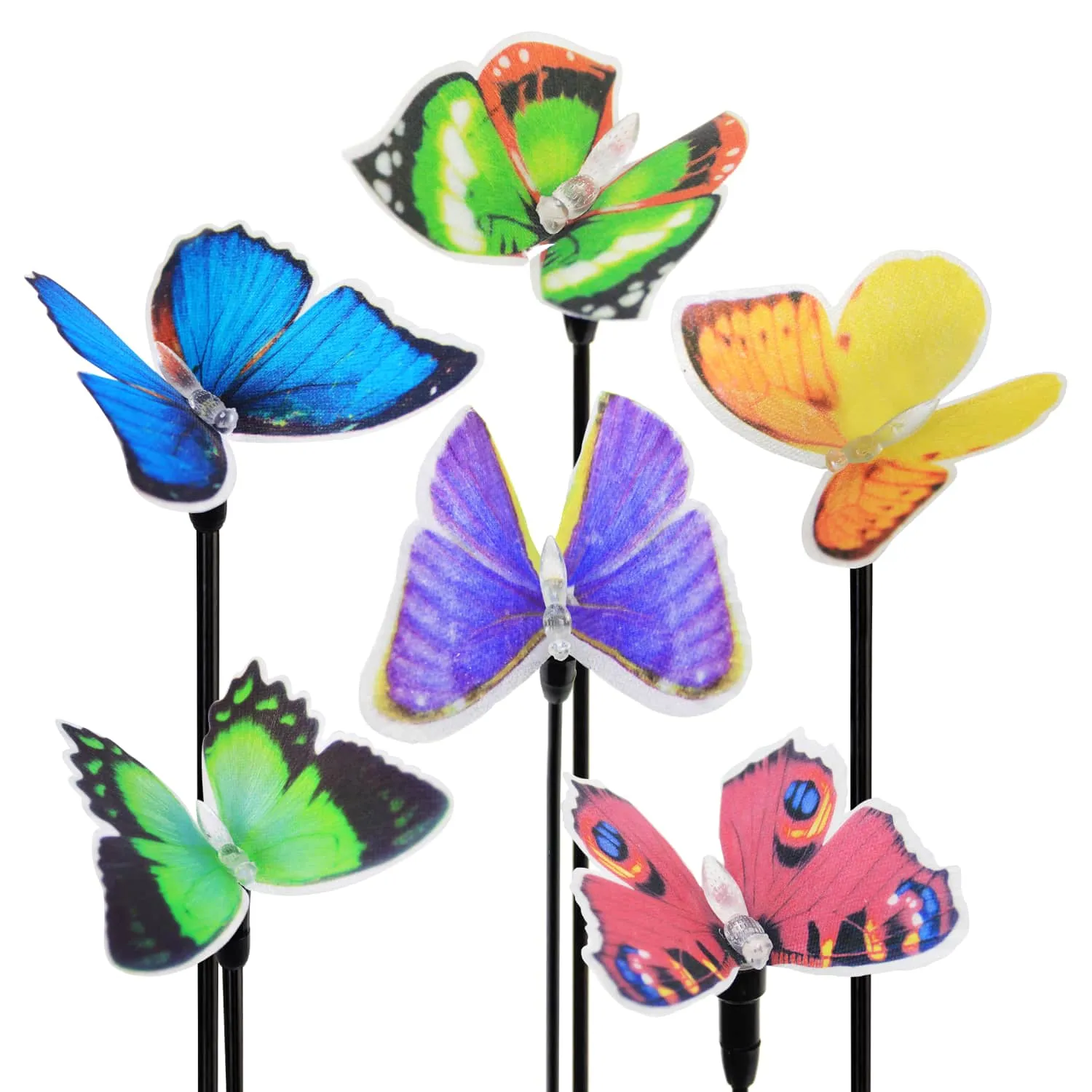 Solar Fiber Optic Butterfly Garden Stake Six Piece Set, 5 by 26 Inches