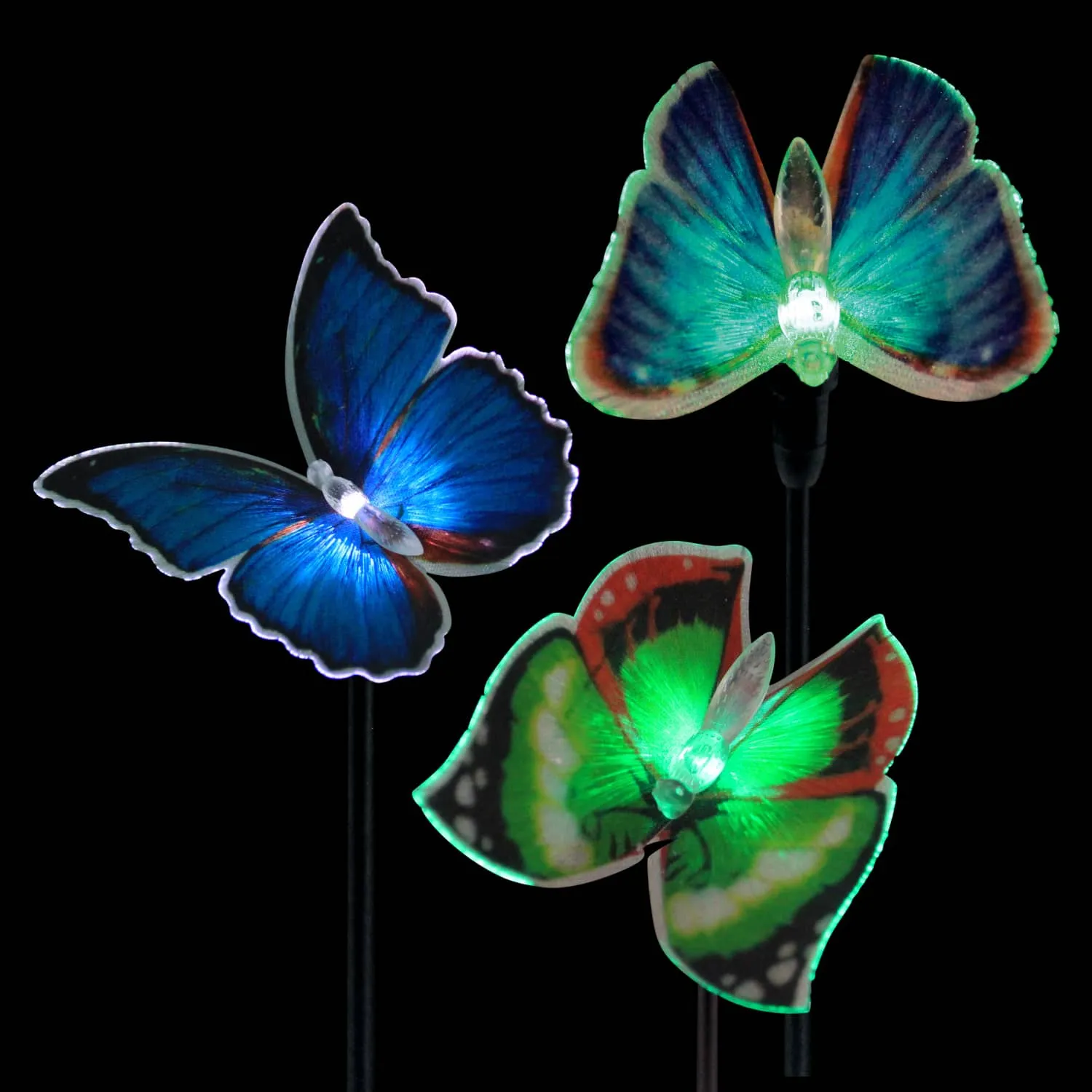 Solar Fiber Optic Butterfly Garden Stake Six Piece Set, 5 by 26 Inches