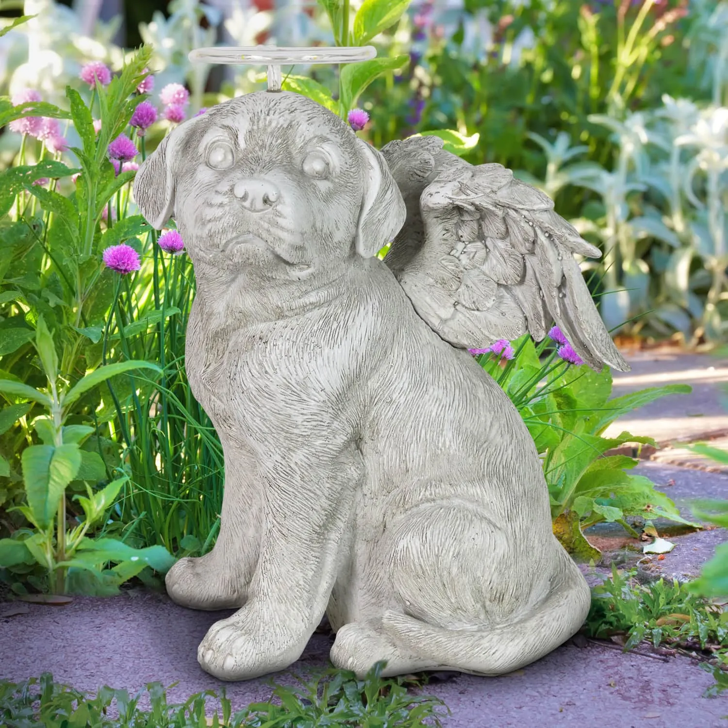 Solar Halo Dog with Angel Wings Memorial Statue, 10 Inch