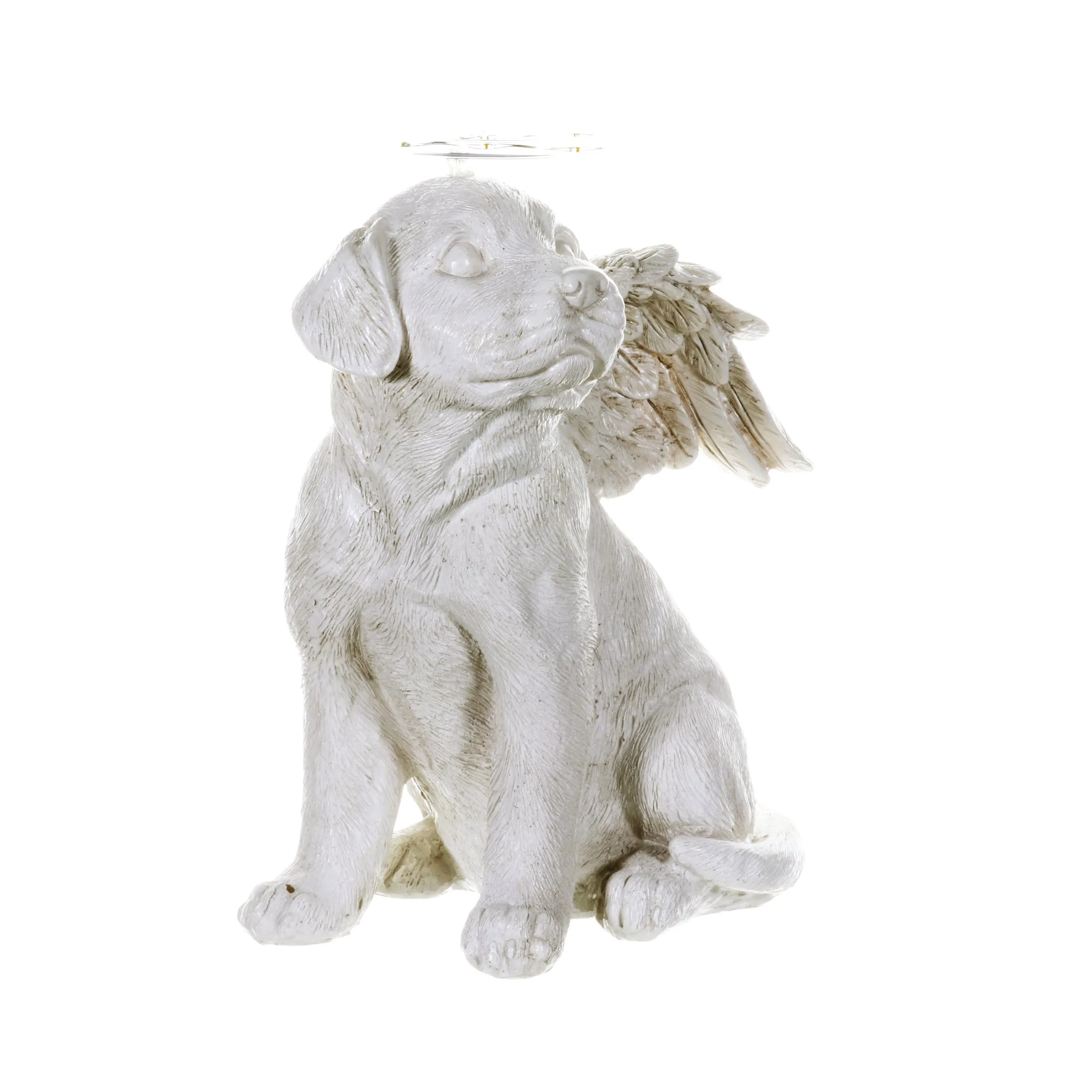 Solar Halo Dog with Angel Wings Memorial Statue, 10 Inch