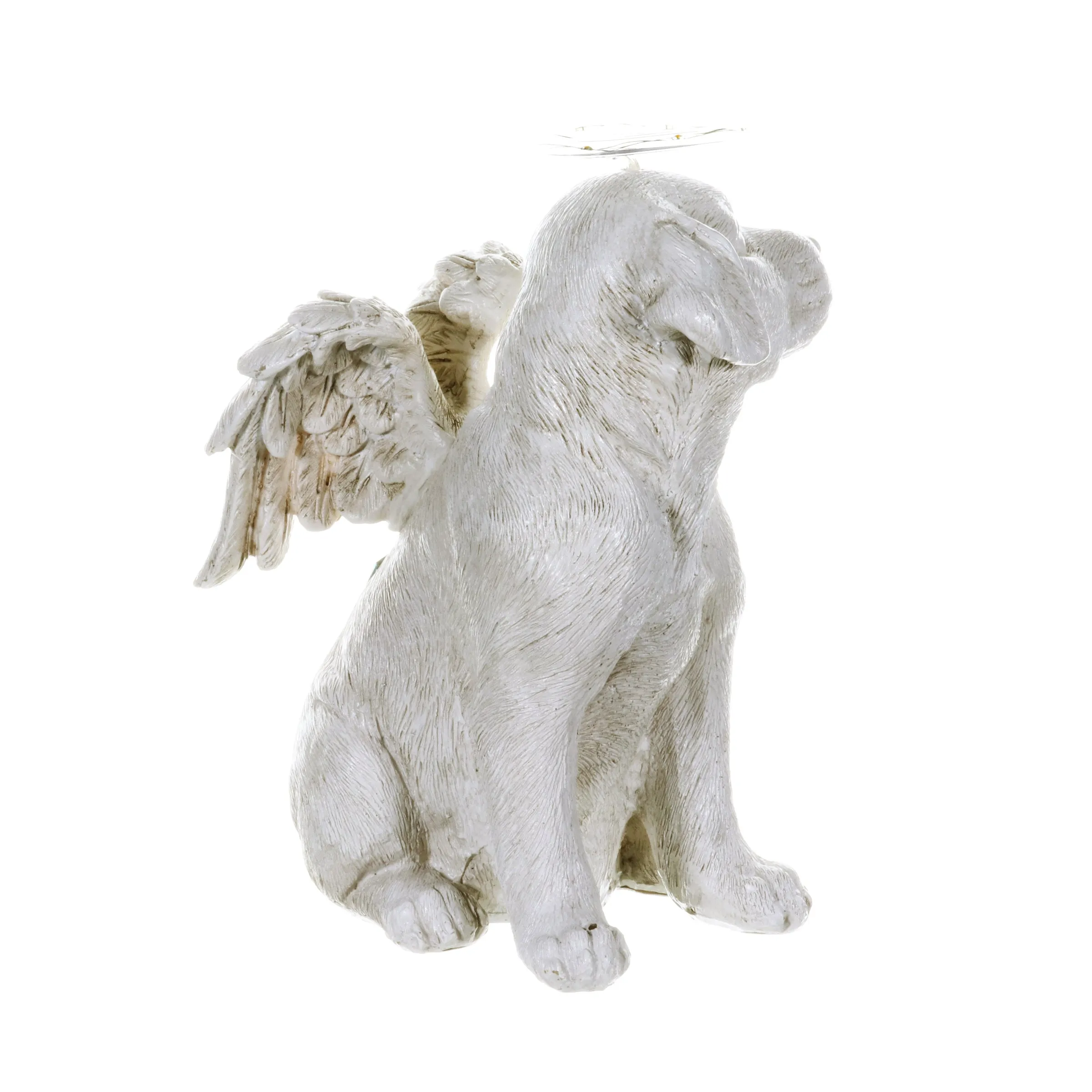 Solar Halo Dog with Angel Wings Memorial Statue, 10 Inch