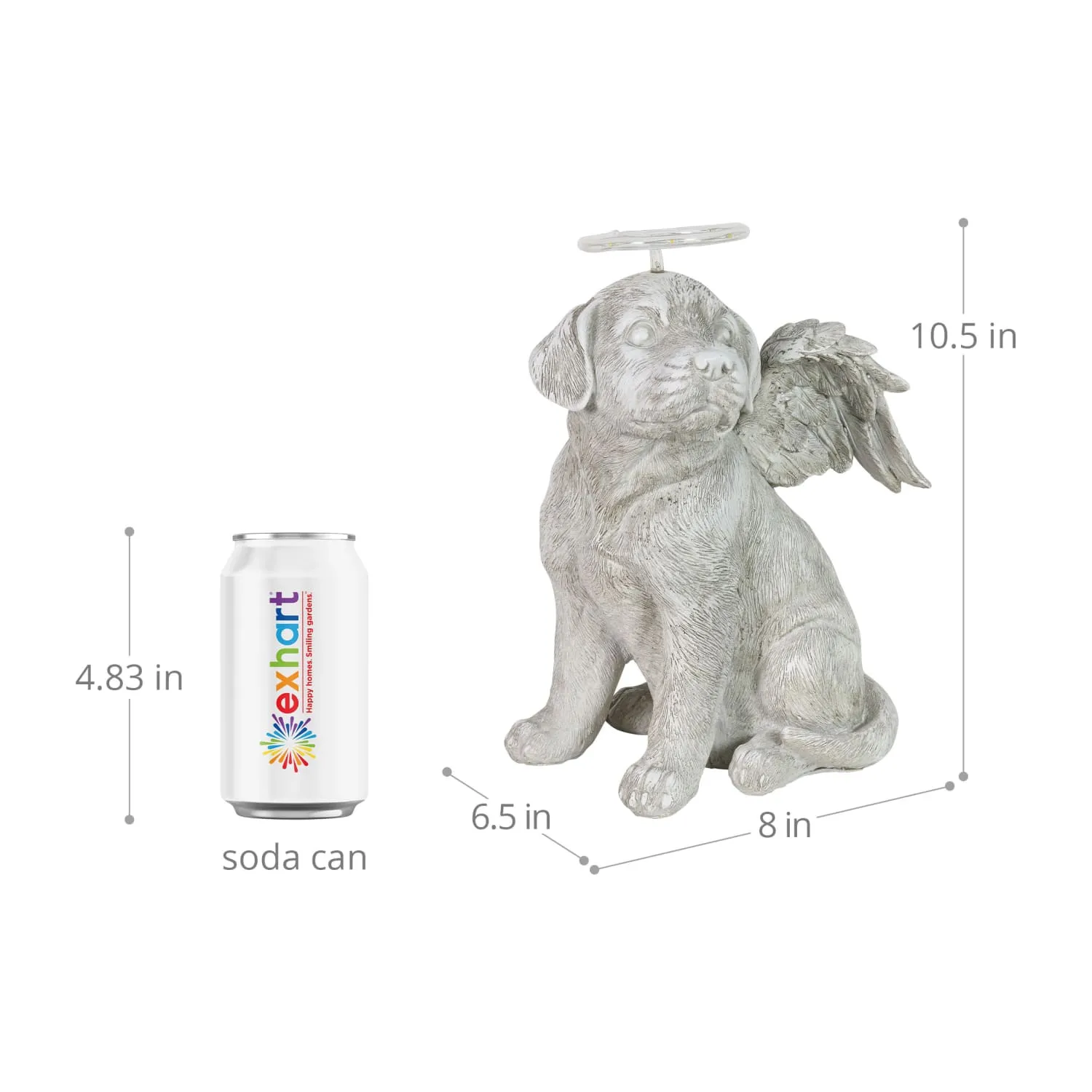 Solar Halo Dog with Angel Wings Memorial Statue, 10 Inch