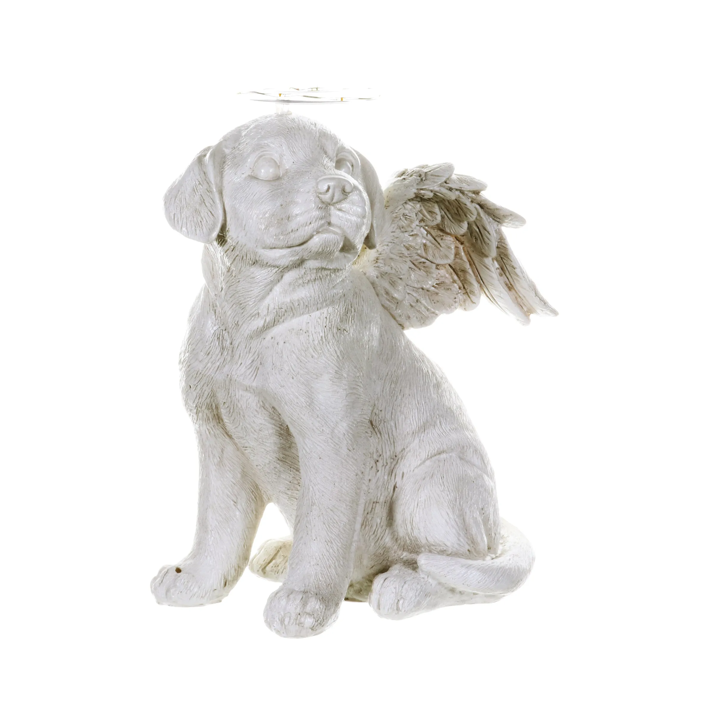 Solar Halo Dog with Angel Wings Memorial Statue, 10 Inch