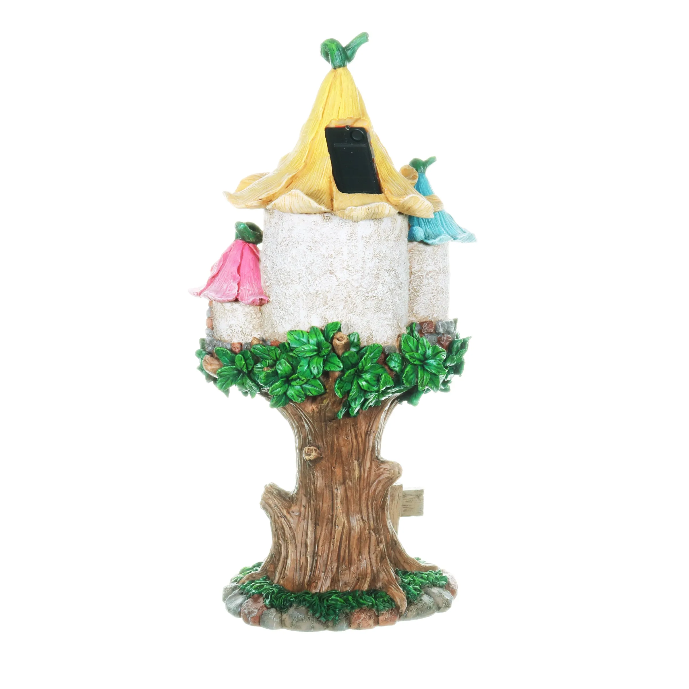 Solar Pastel Fairy Tree House with Lily Roof and Ladder, 9 by 17.5 Inches