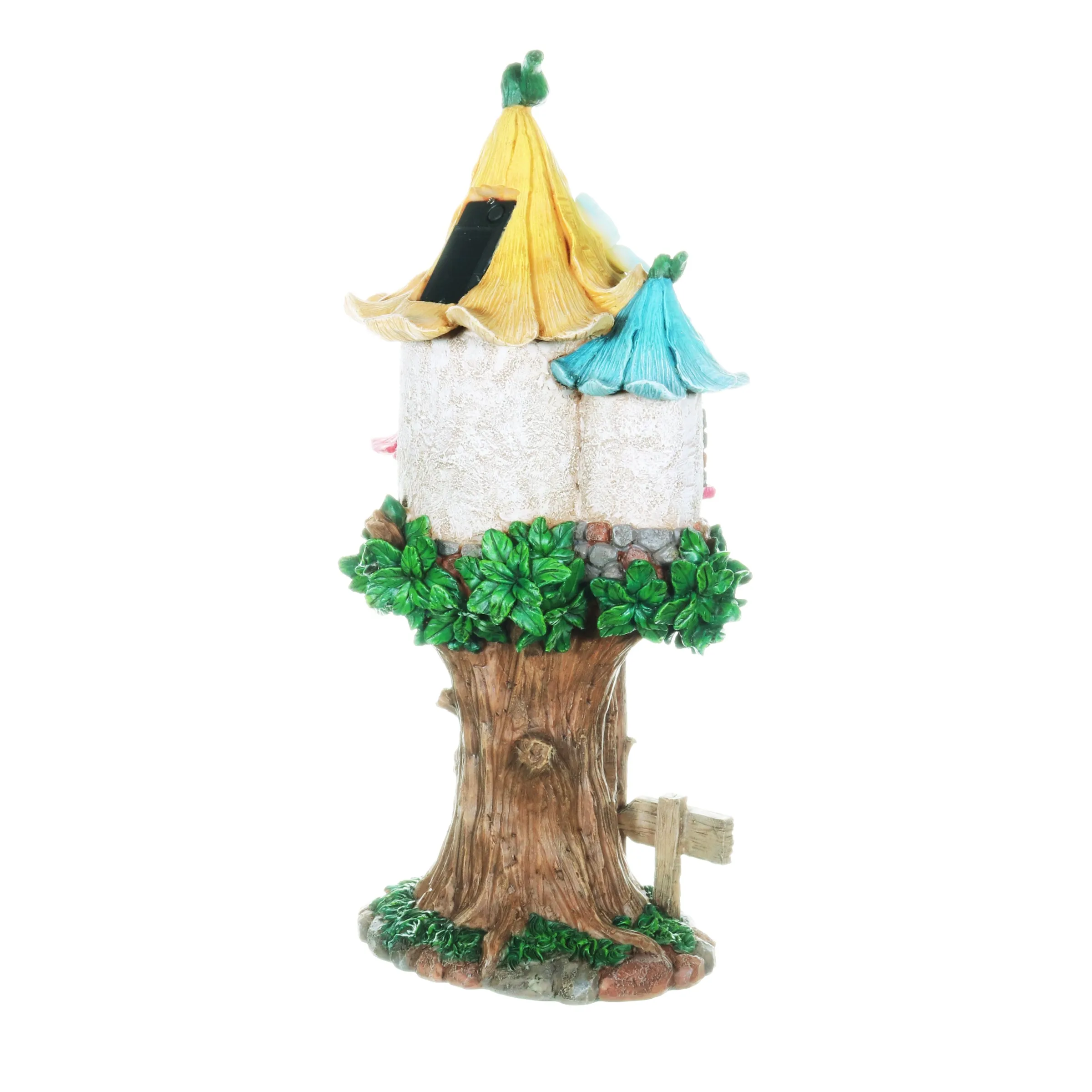 Solar Pastel Fairy Tree House with Lily Roof and Ladder, 9 by 17.5 Inches