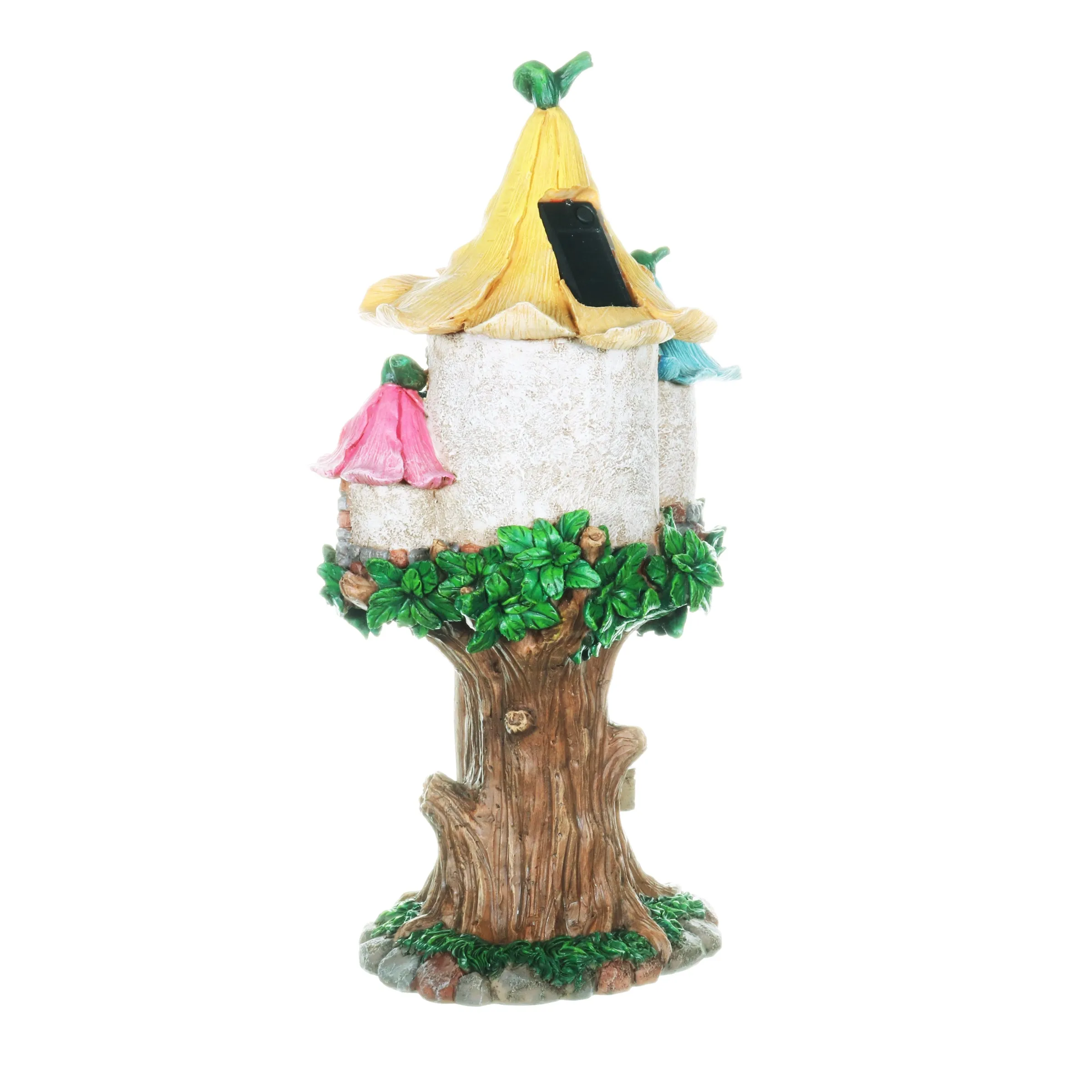 Solar Pastel Fairy Tree House with Lily Roof and Ladder, 9 by 17.5 Inches