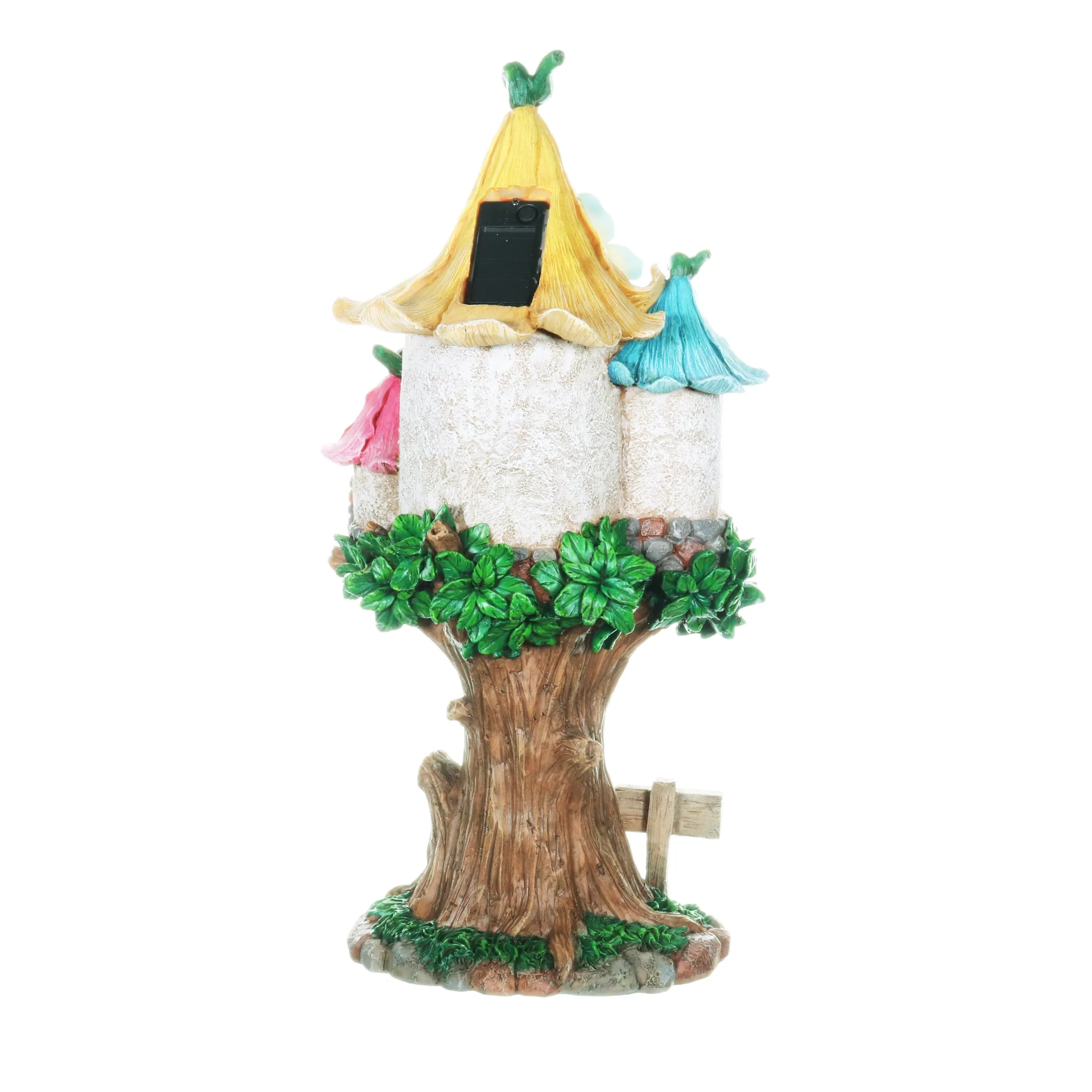 Solar Pastel Fairy Tree House with Lily Roof and Ladder, 9 by 17.5 Inches