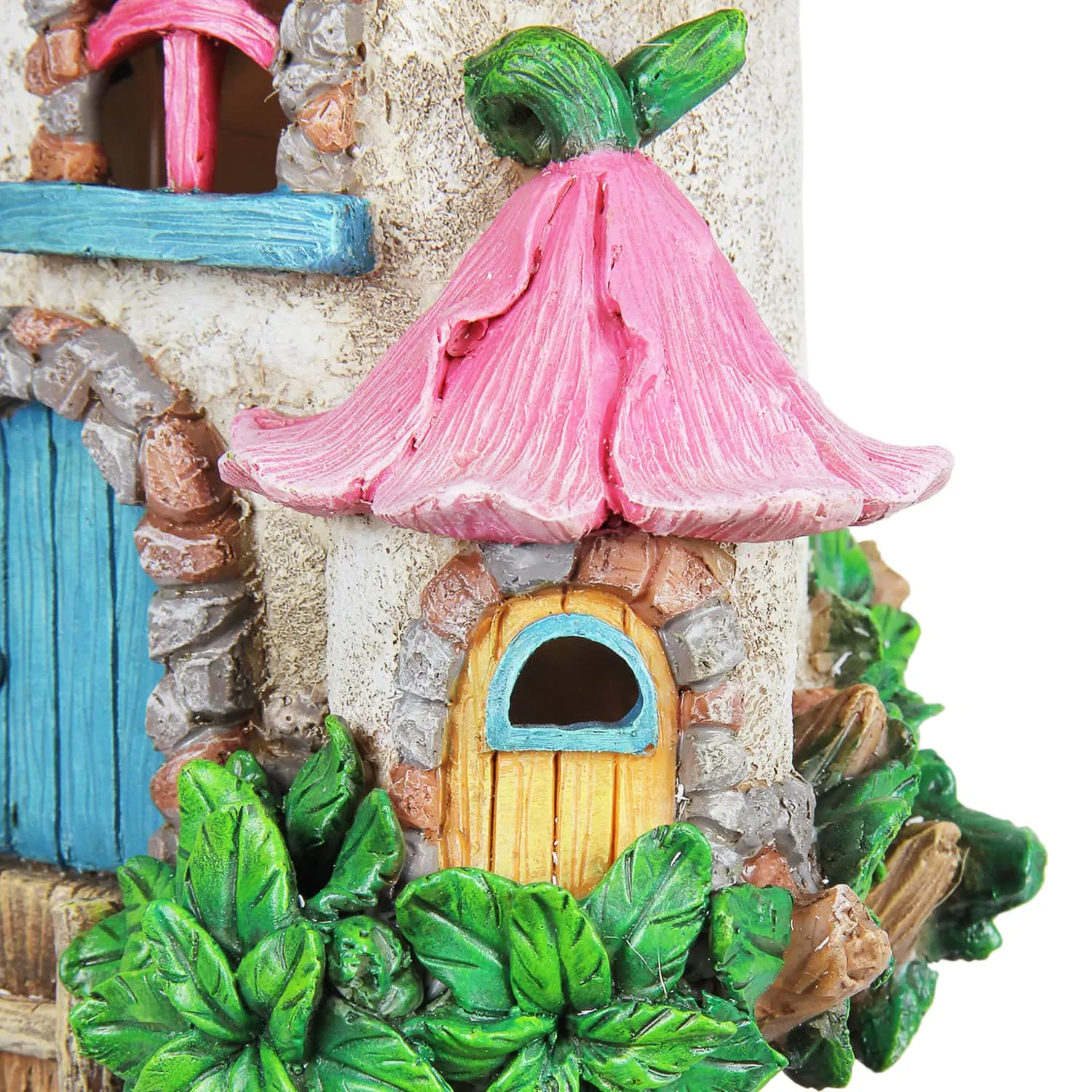 Solar Pastel Fairy Tree House with Lily Roof and Ladder, 9 by 17.5 Inches