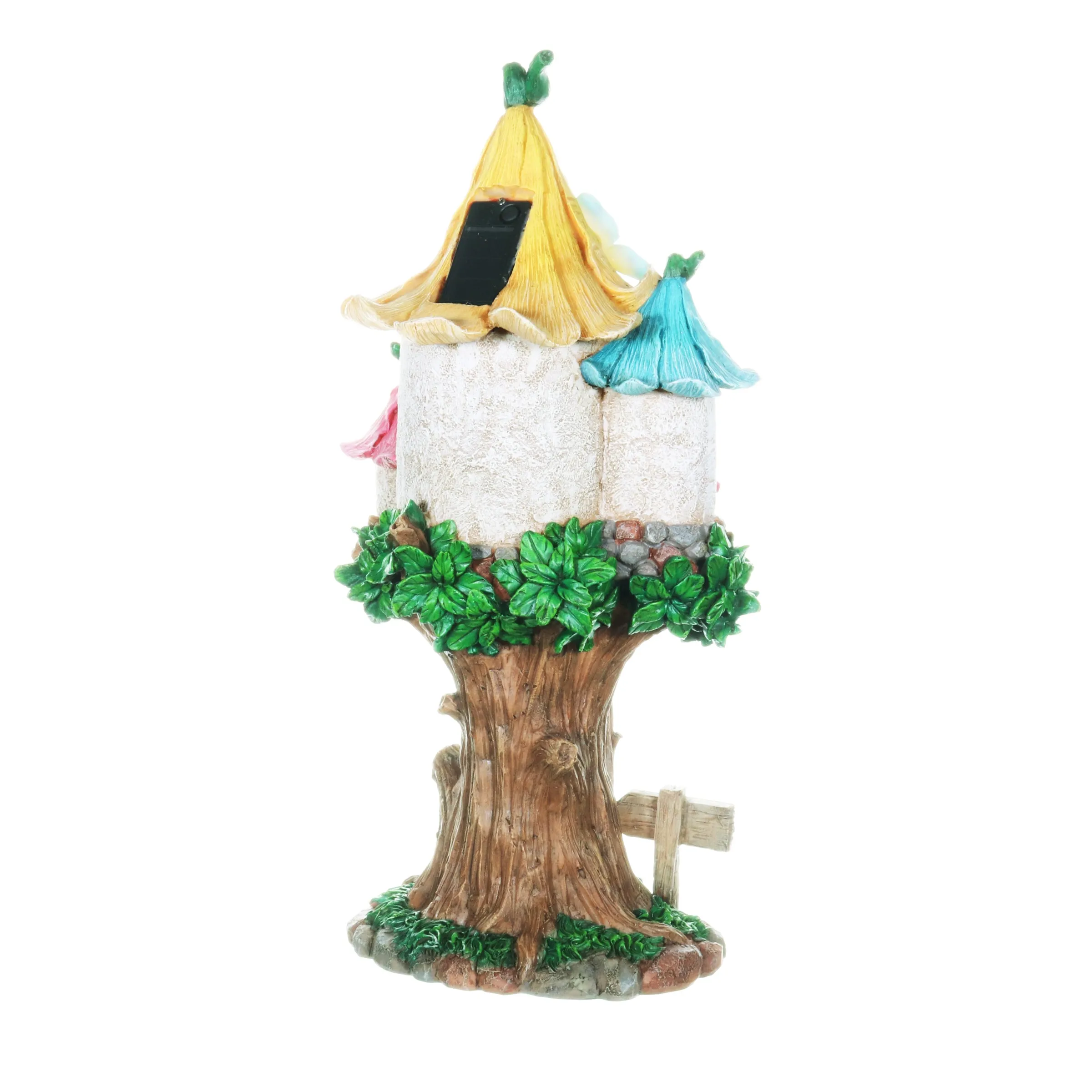 Solar Pastel Fairy Tree House with Lily Roof and Ladder, 9 by 17.5 Inches