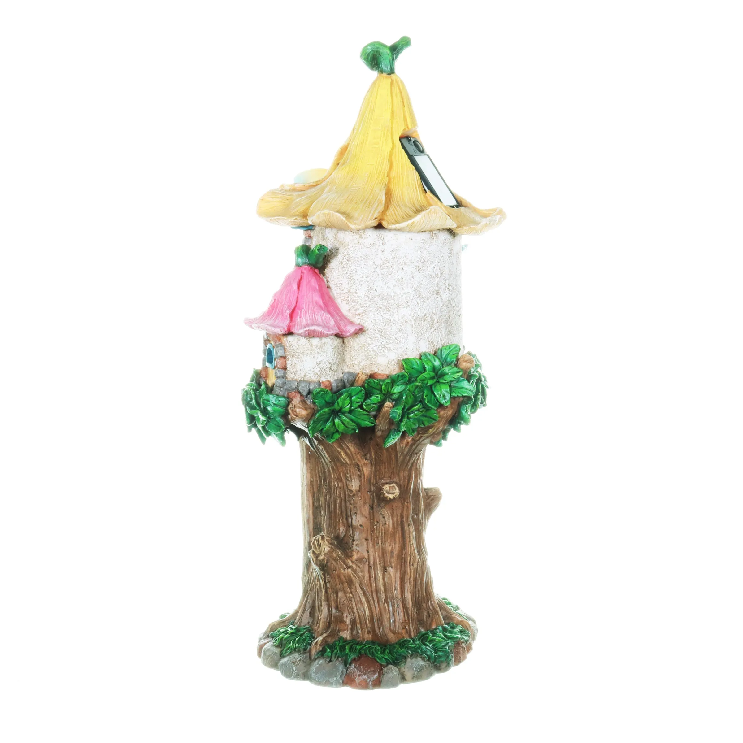 Solar Pastel Fairy Tree House with Lily Roof and Ladder, 9 by 17.5 Inches