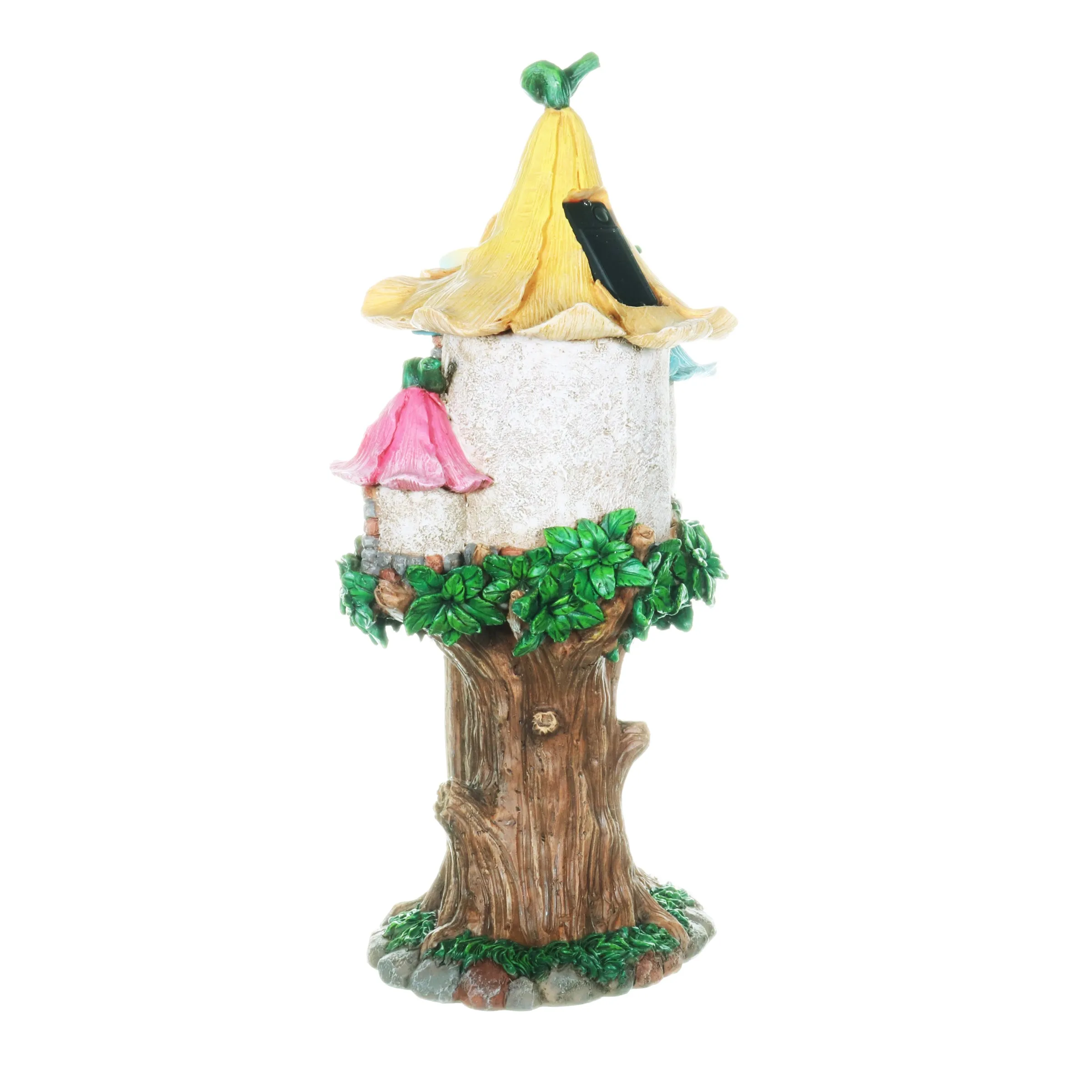 Solar Pastel Fairy Tree House with Lily Roof and Ladder, 9 by 17.5 Inches