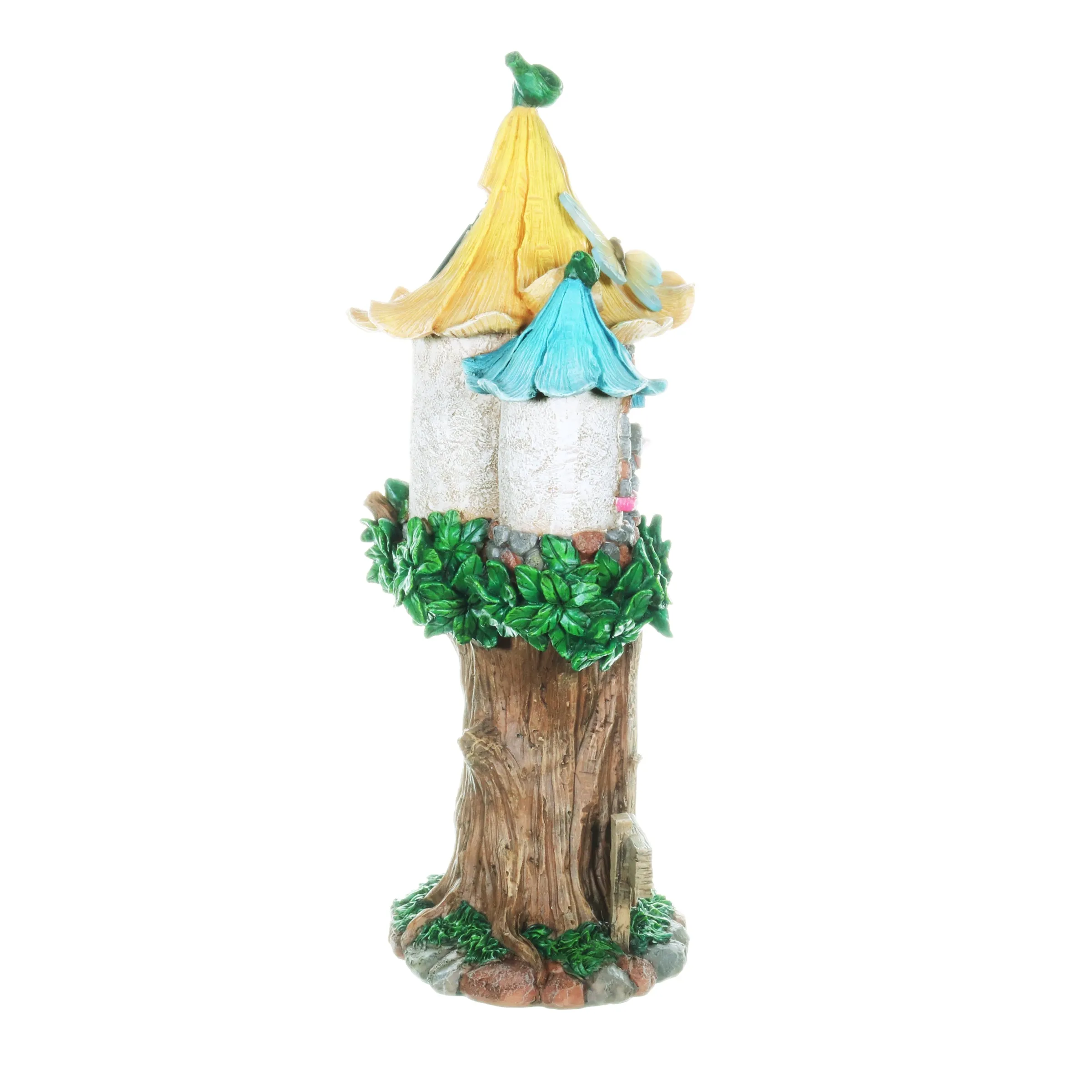 Solar Pastel Fairy Tree House with Lily Roof and Ladder, 9 by 17.5 Inches