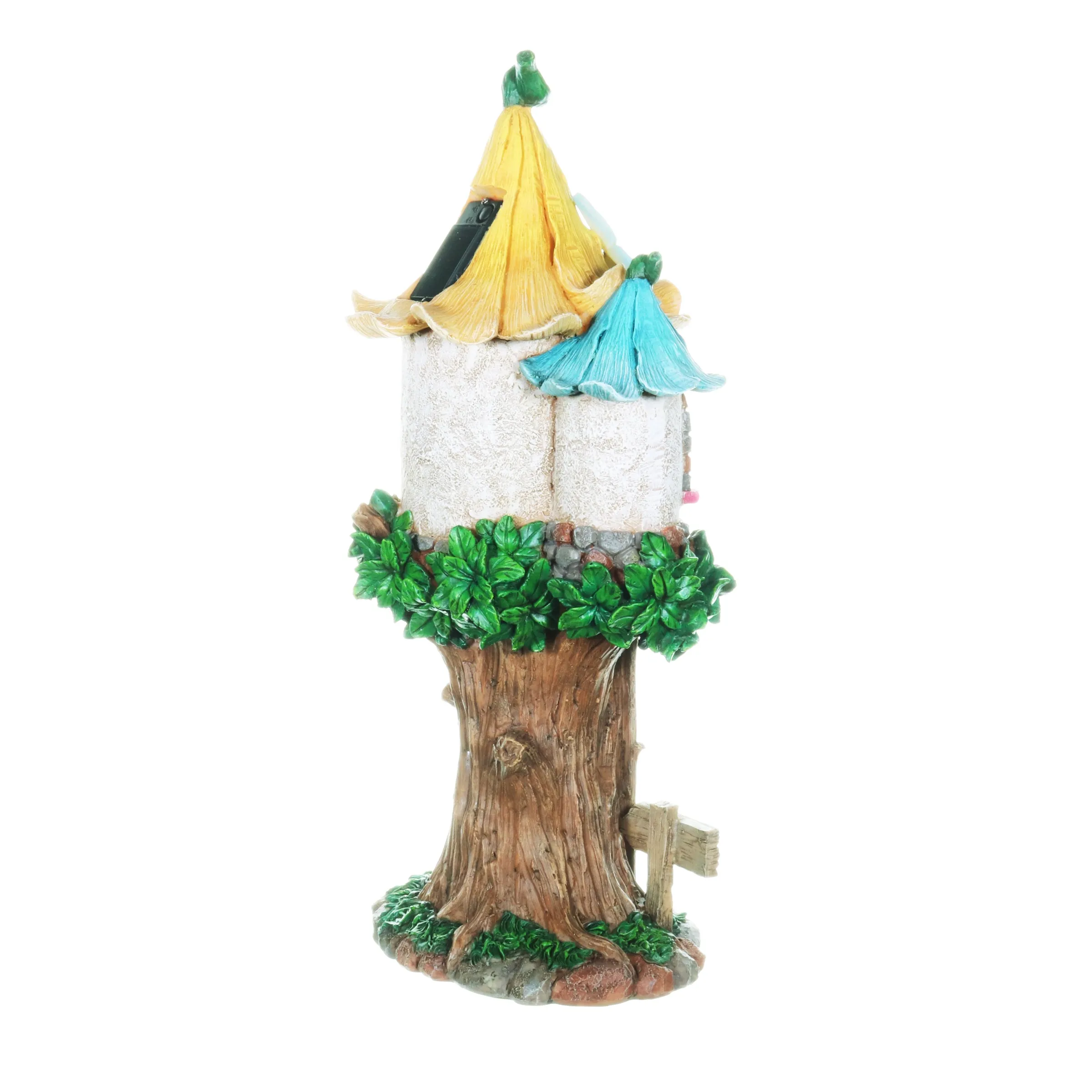 Solar Pastel Fairy Tree House with Lily Roof and Ladder, 9 by 17.5 Inches