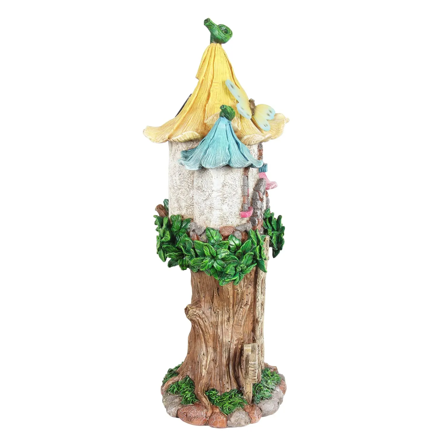 Solar Pastel Fairy Tree House with Lily Roof and Ladder, 9 by 17.5 Inches