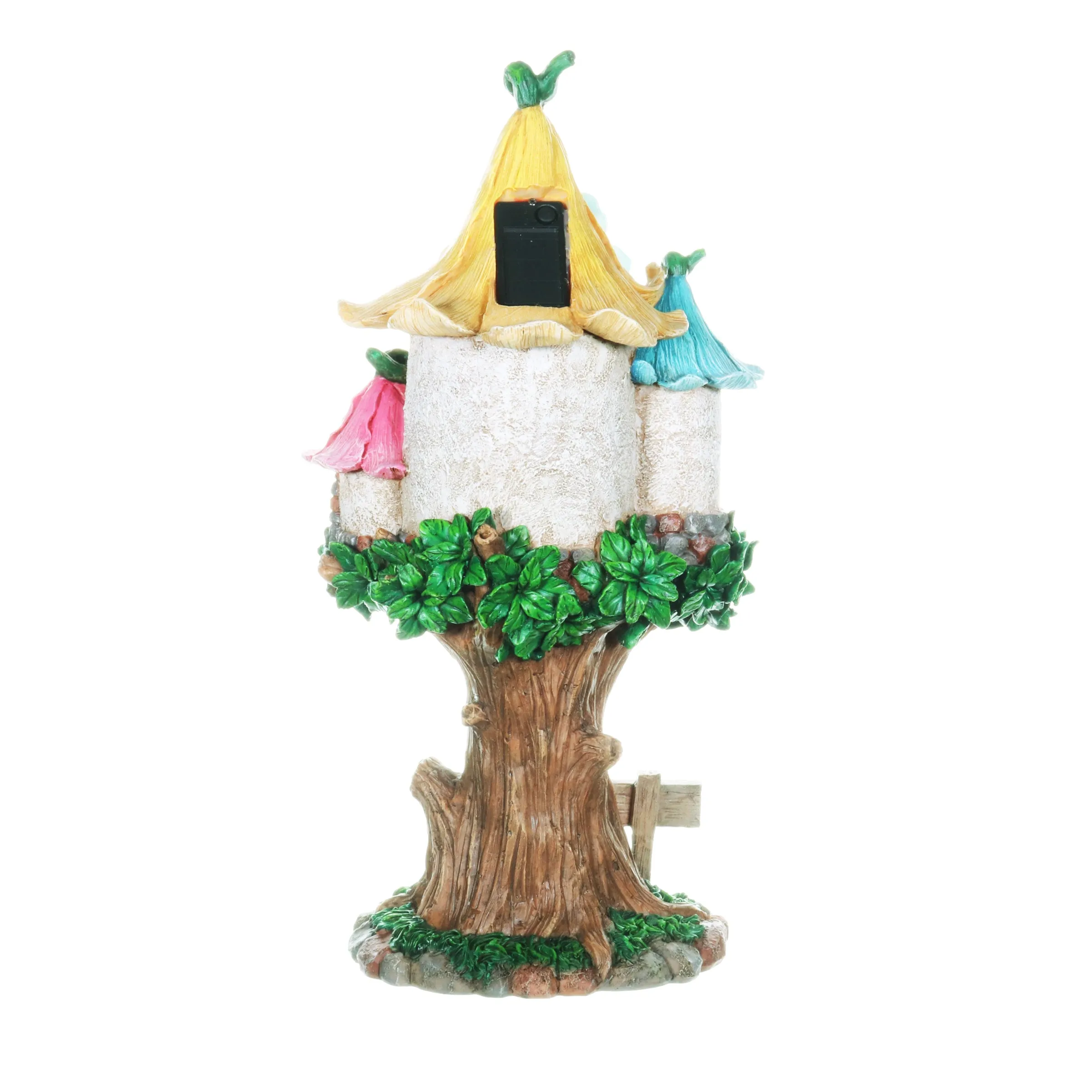 Solar Pastel Fairy Tree House with Lily Roof and Ladder, 9 by 17.5 Inches